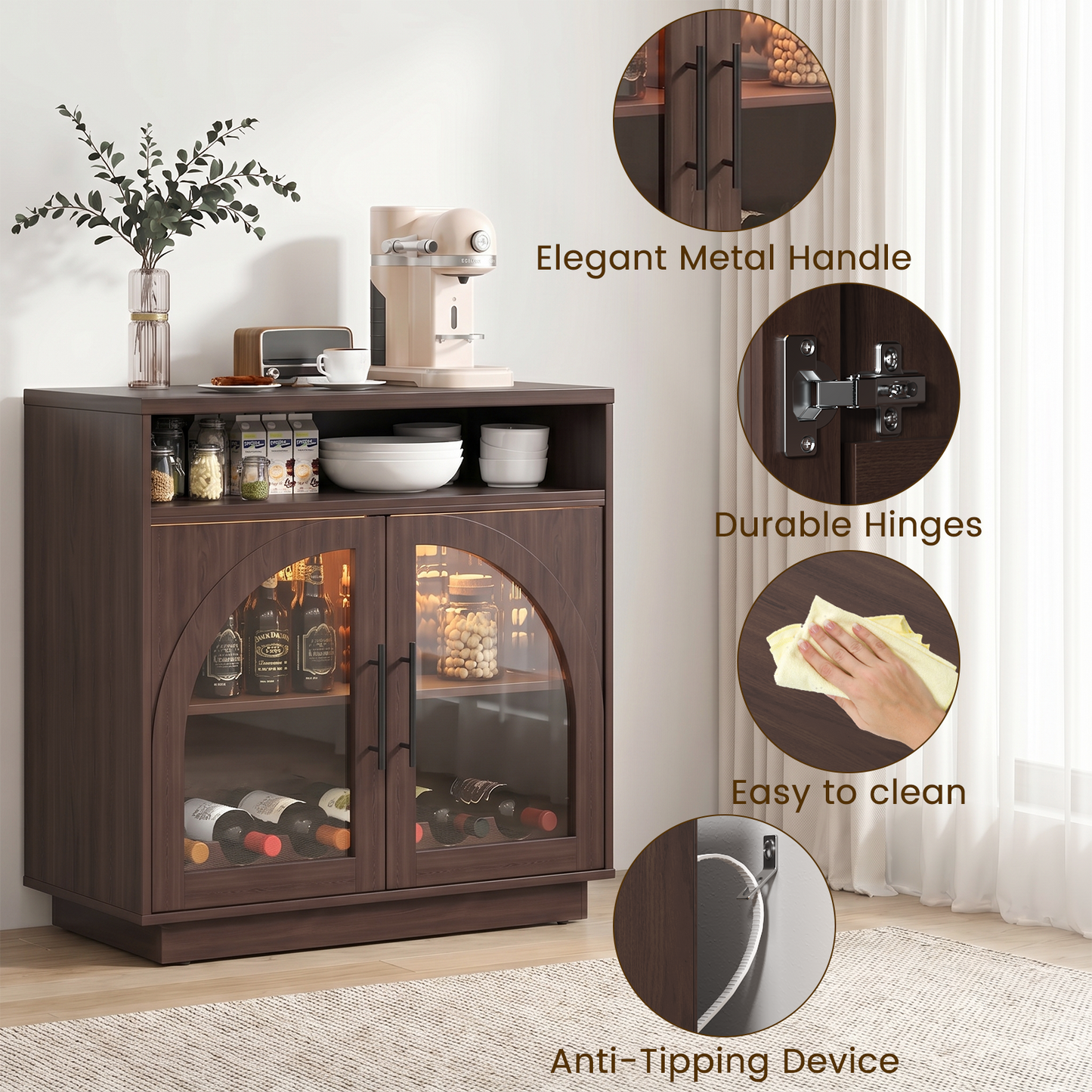 Sideboard Buffet Cabinet with Removable Wine Rack, Coffee Bar Cabinet with Open Shelf