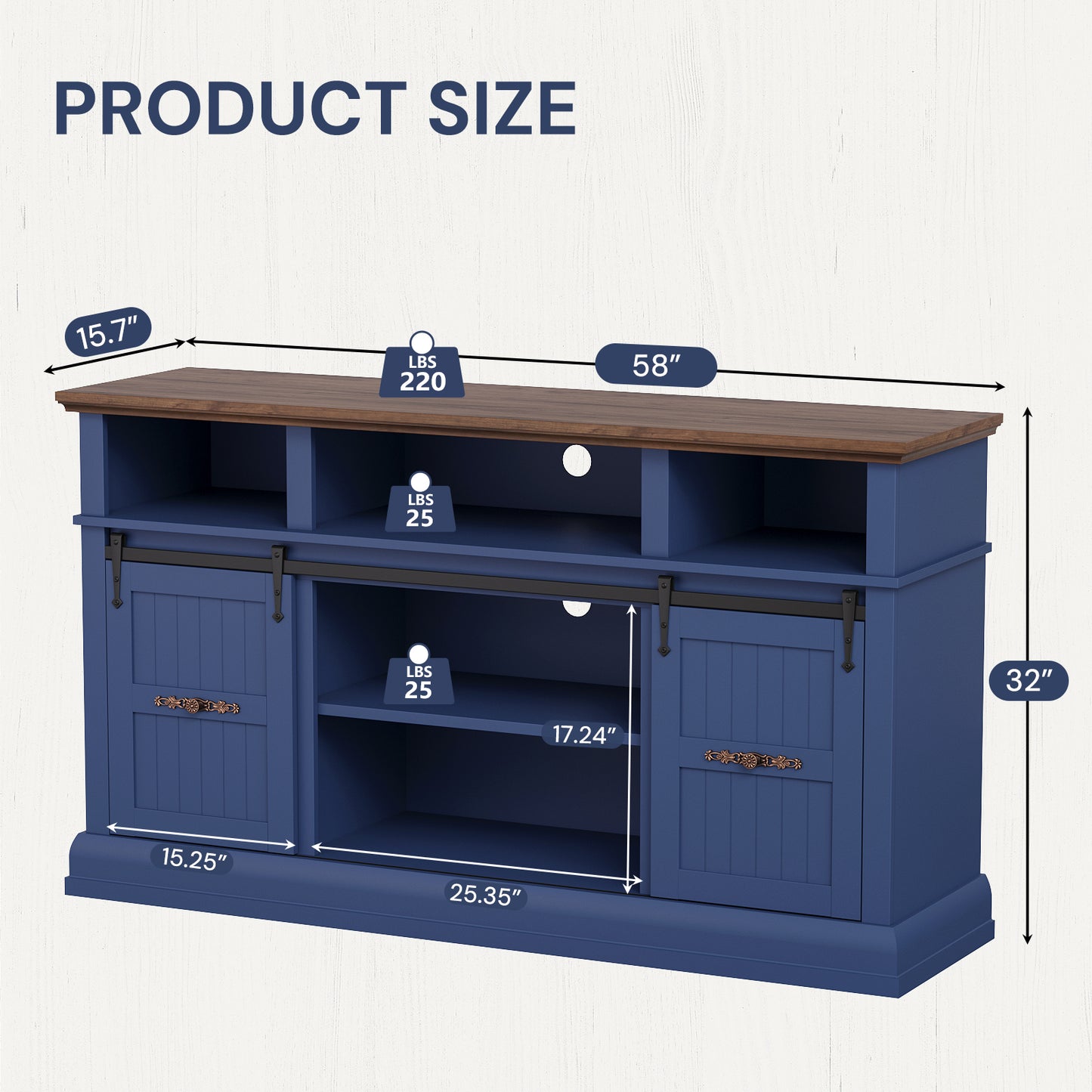 SOLACE FURNITURE Farmhouse TV Stand for 75 Inch TV, 32" Tall Entertainment Center with LED Light, Sliding Barn Doors TV Stand