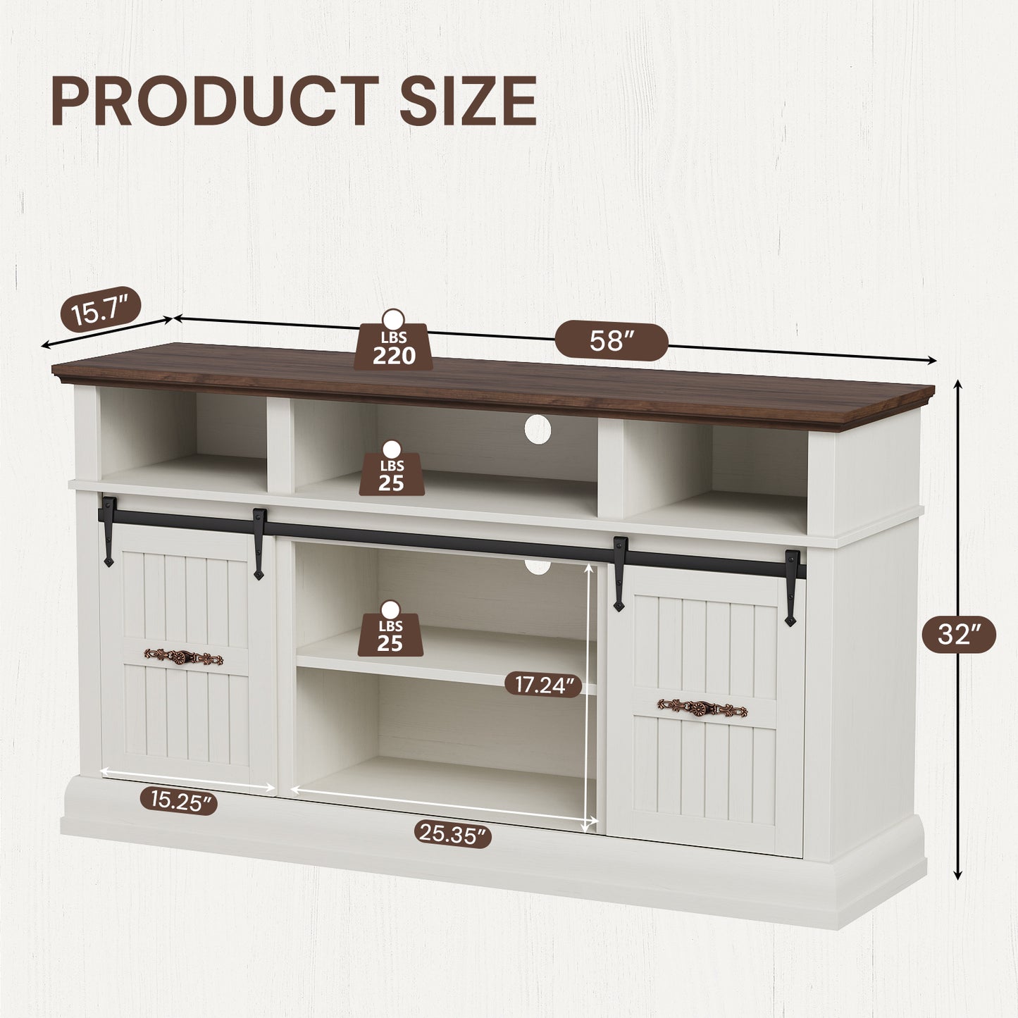 SOLACE FURNITURE Farmhouse TV Stand for 75 Inch TV, 32" Tall Entertainment Center with LED Light, Sliding Barn Doors TV Stand