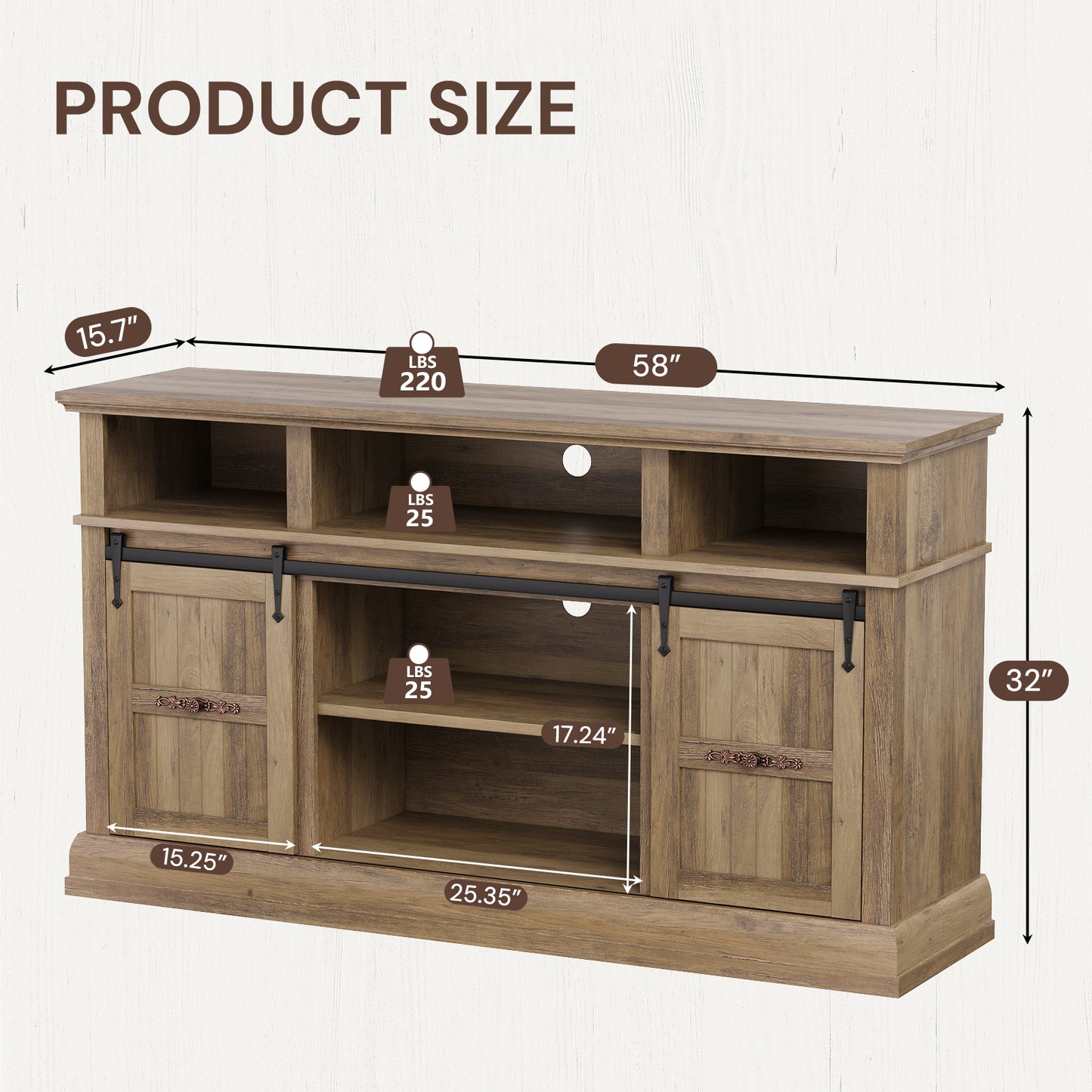 SOLACE FURNITURE Farmhouse TV Stand for 75 Inch TV, 32" Tall Entertainment Center with LED Light, Sliding Barn Doors TV Stand