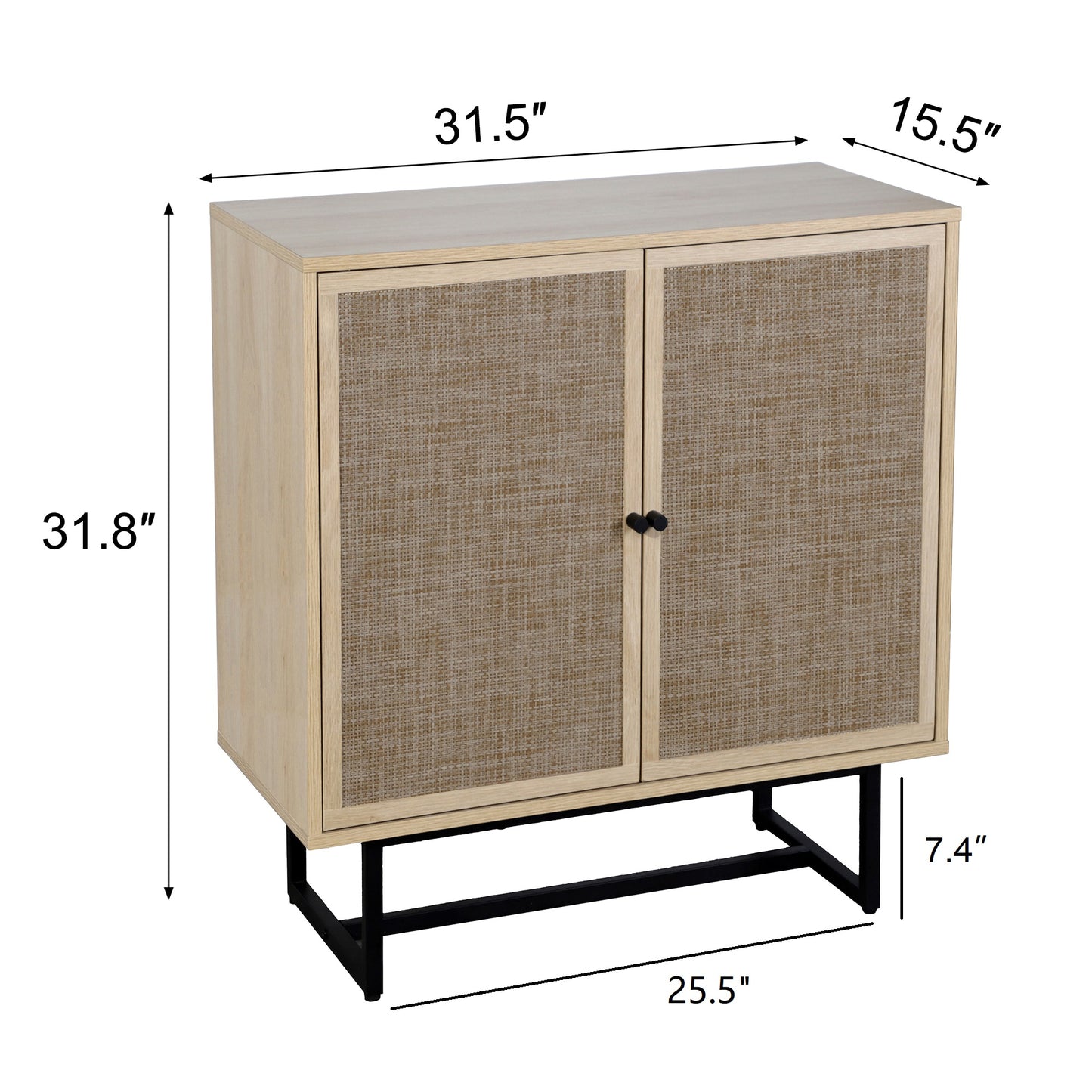 Accent Sideboard Storage Cabinet with Rattan Doors & 2-Tier Organizer Shelf