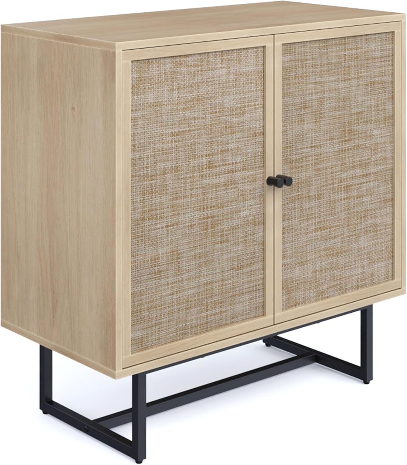 Accent Sideboard Storage Cabinet with Rattan Doors & 2-Tier Organizer Shelf