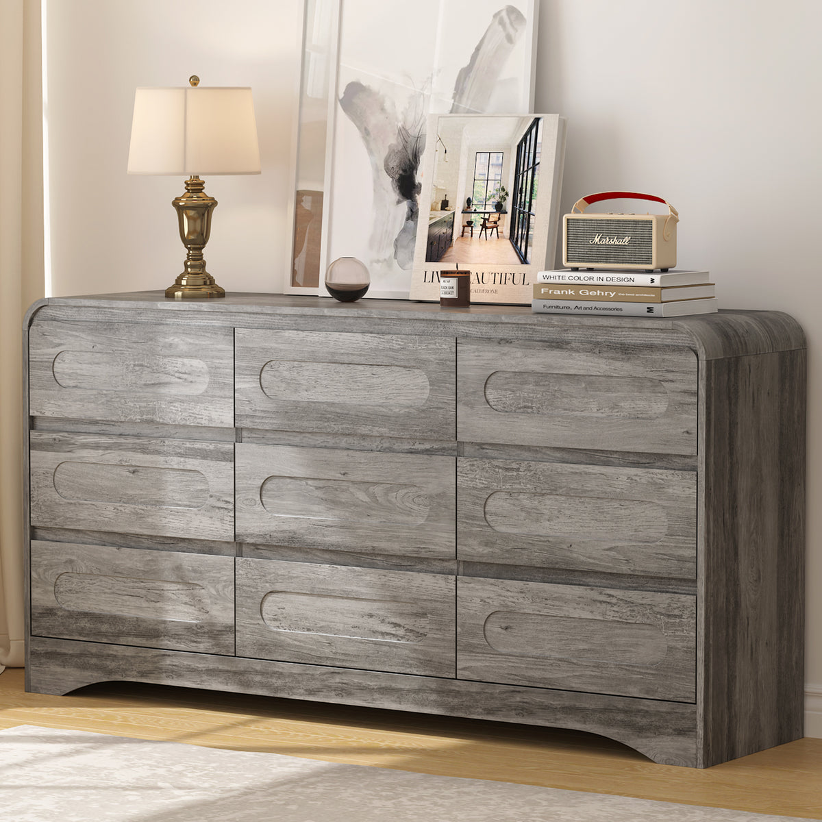 SOLACE FURNITURE 9 Drawers Dresser for Bedroom, 63" Wide Modern Dressers for Bedroom Living Room Hallway