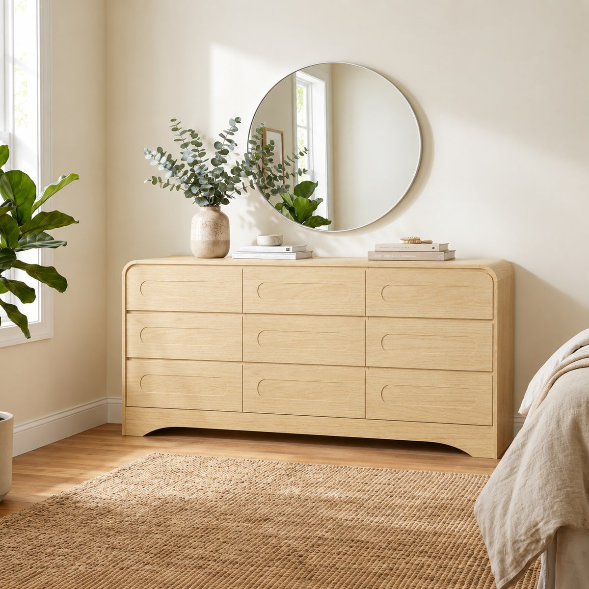 SOLACE FURNITURE 9 Drawers Dresser for Bedroom, 63" Wide Modern Dressers for Bedroom Living Room Hallway