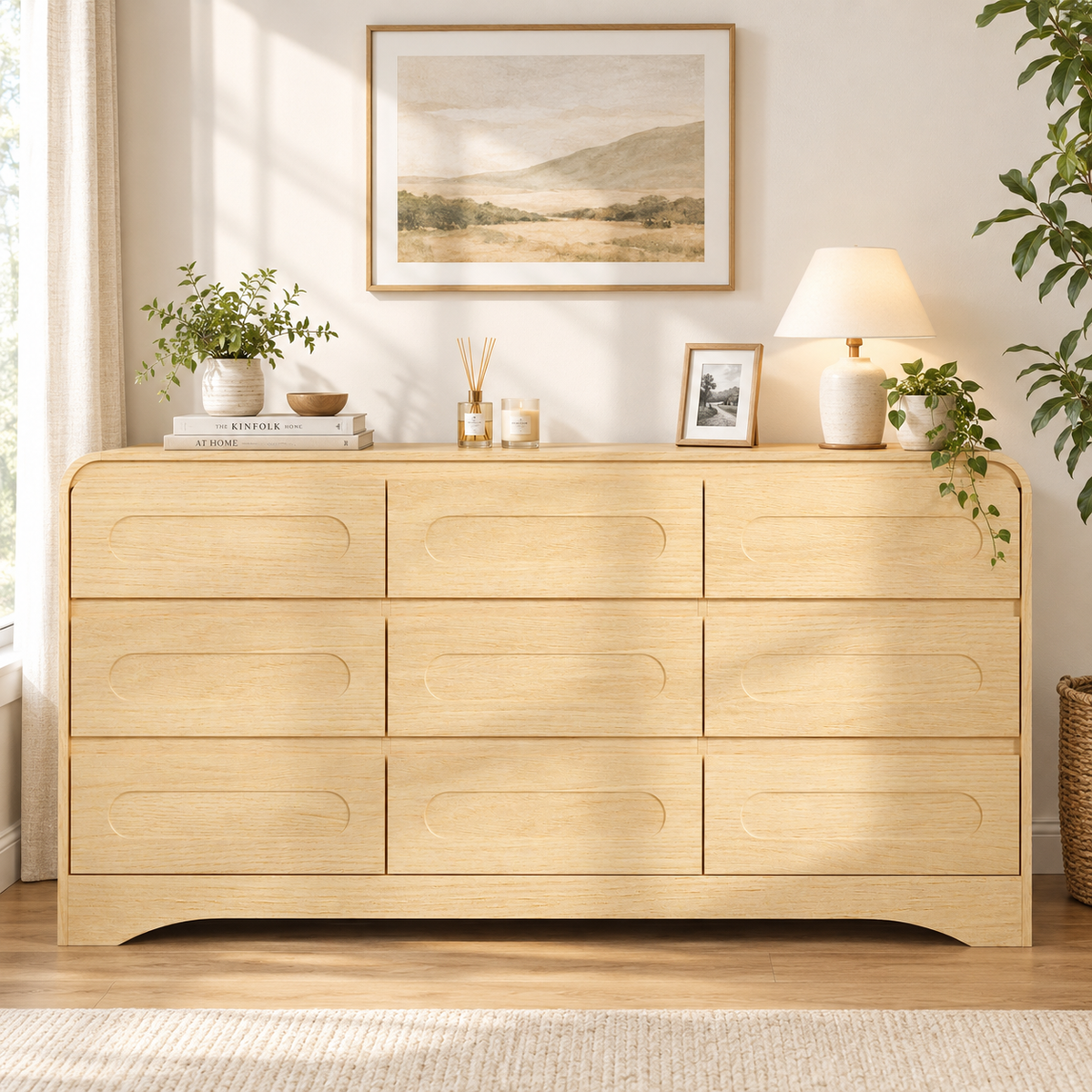 SOLACE FURNITURE 9 Drawers Dresser for Bedroom, 63" Wide Modern Dressers for Bedroom Living Room Hallway