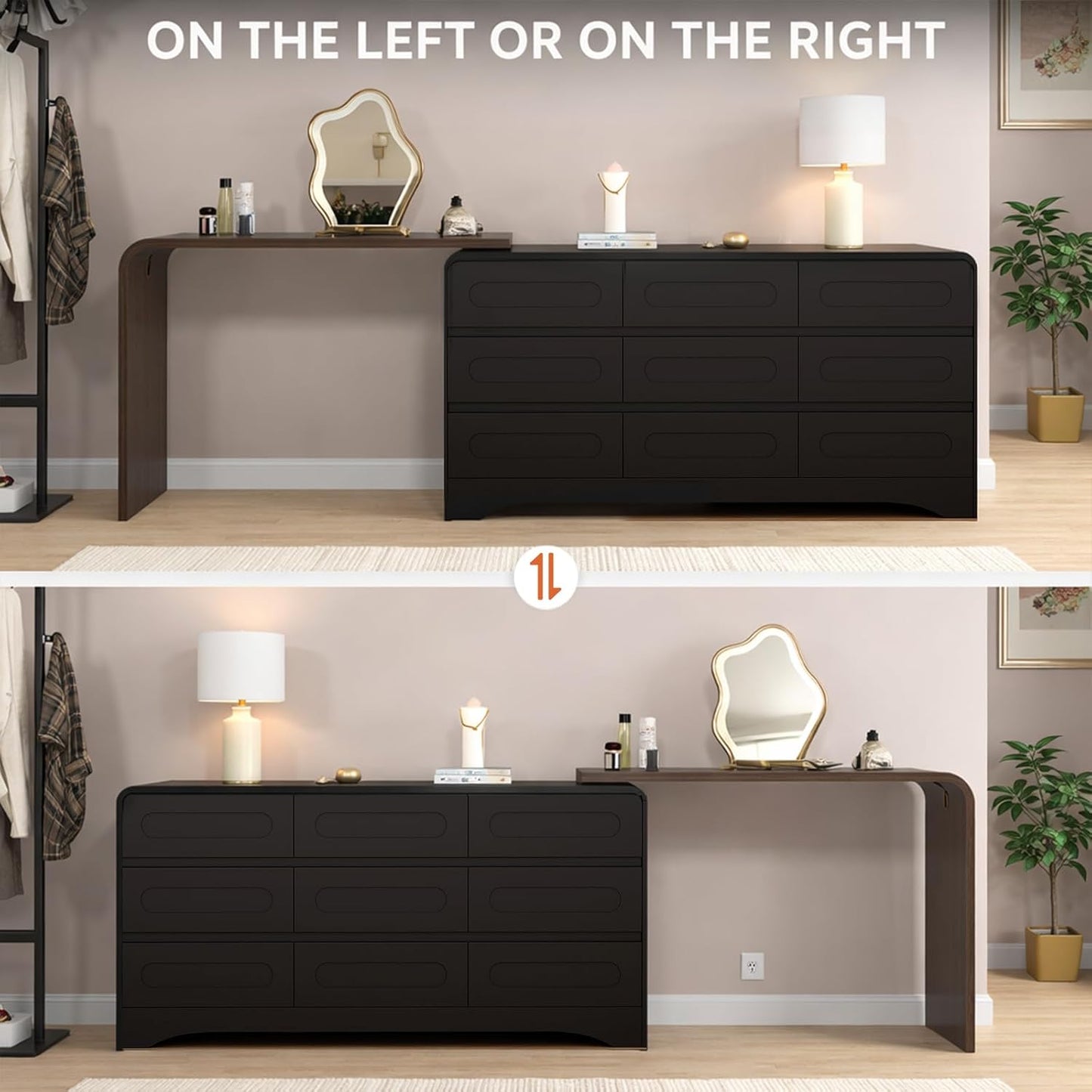 Modern 9 Storage Drawers Dresser with Convertible Vanity Desk