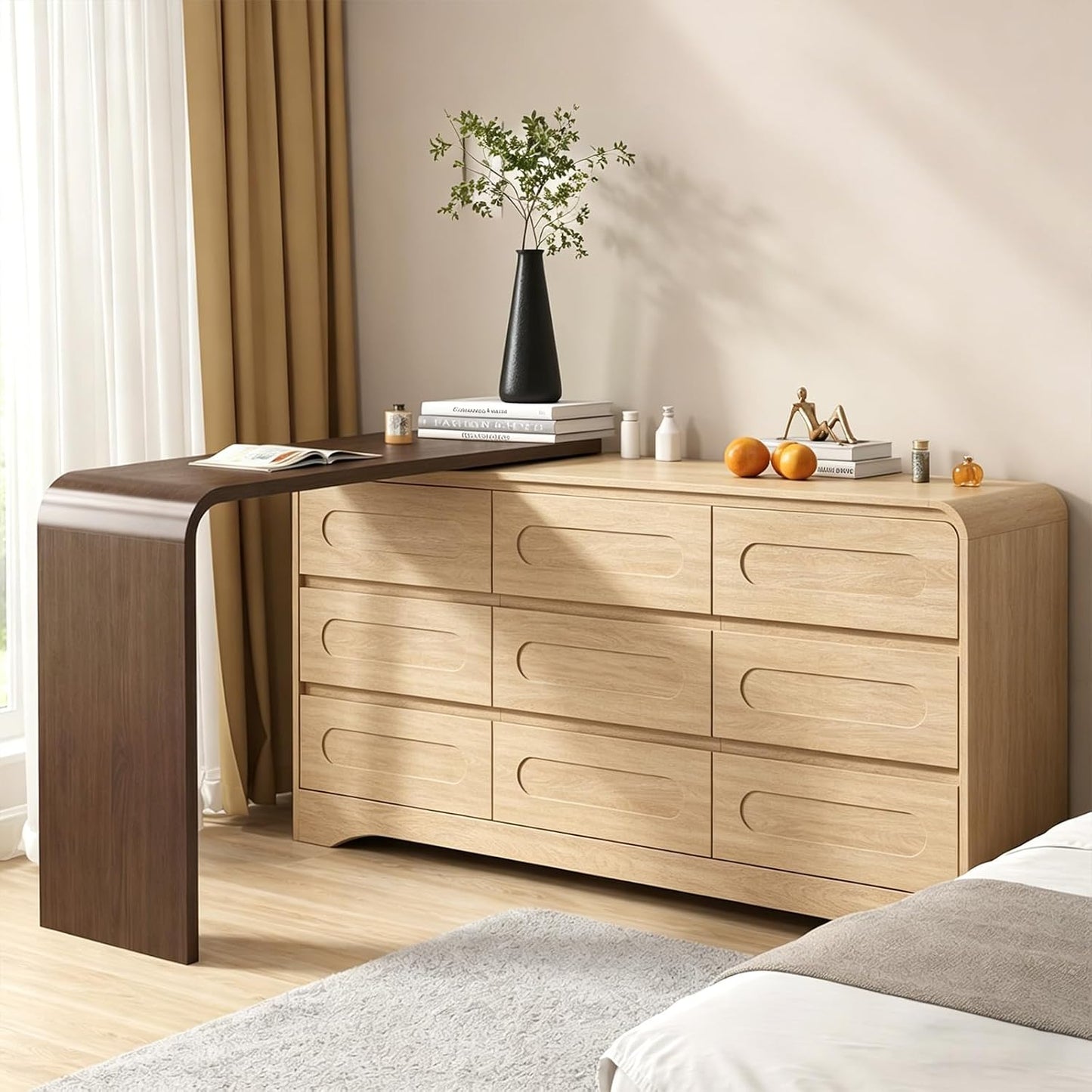 Modern 9 Storage Drawers Dresser with Convertible Vanity Desk