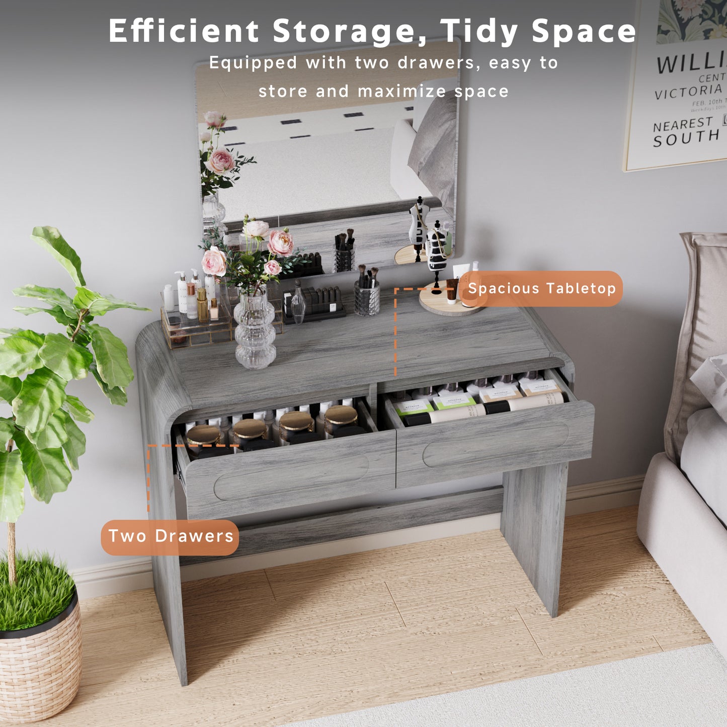 Vanity Desk, Makeup Vanity Desk with 2 Drawers Storage, Modern Makeup Vanity Dressing Table