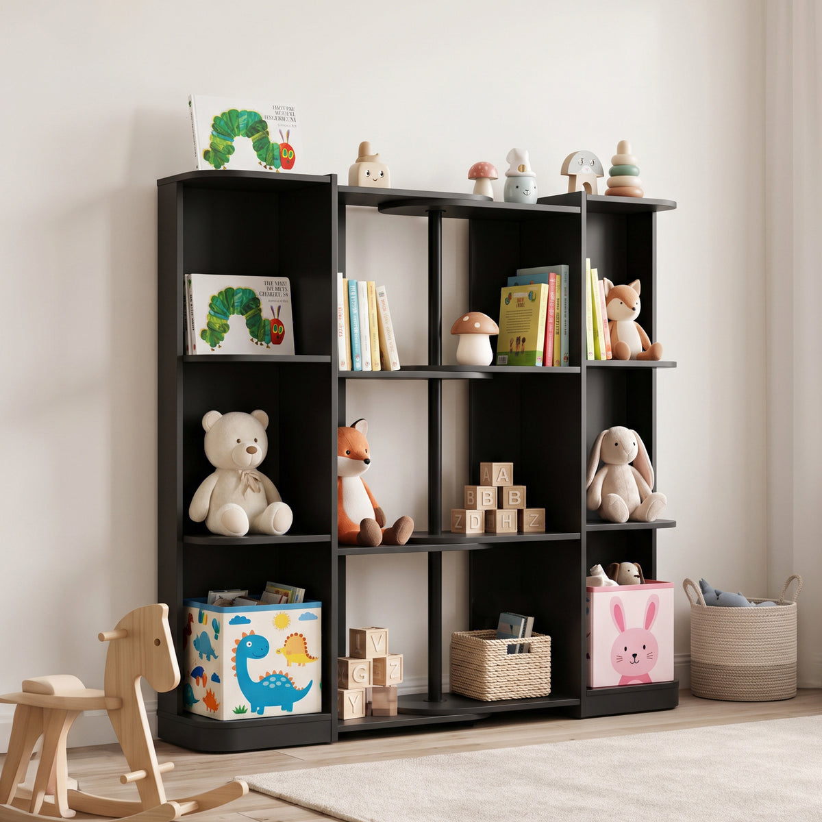 3-Tier Reversible Corner Bookcase, L-Shaped Bookshelf, Storage Shelf for Living Room, Black
