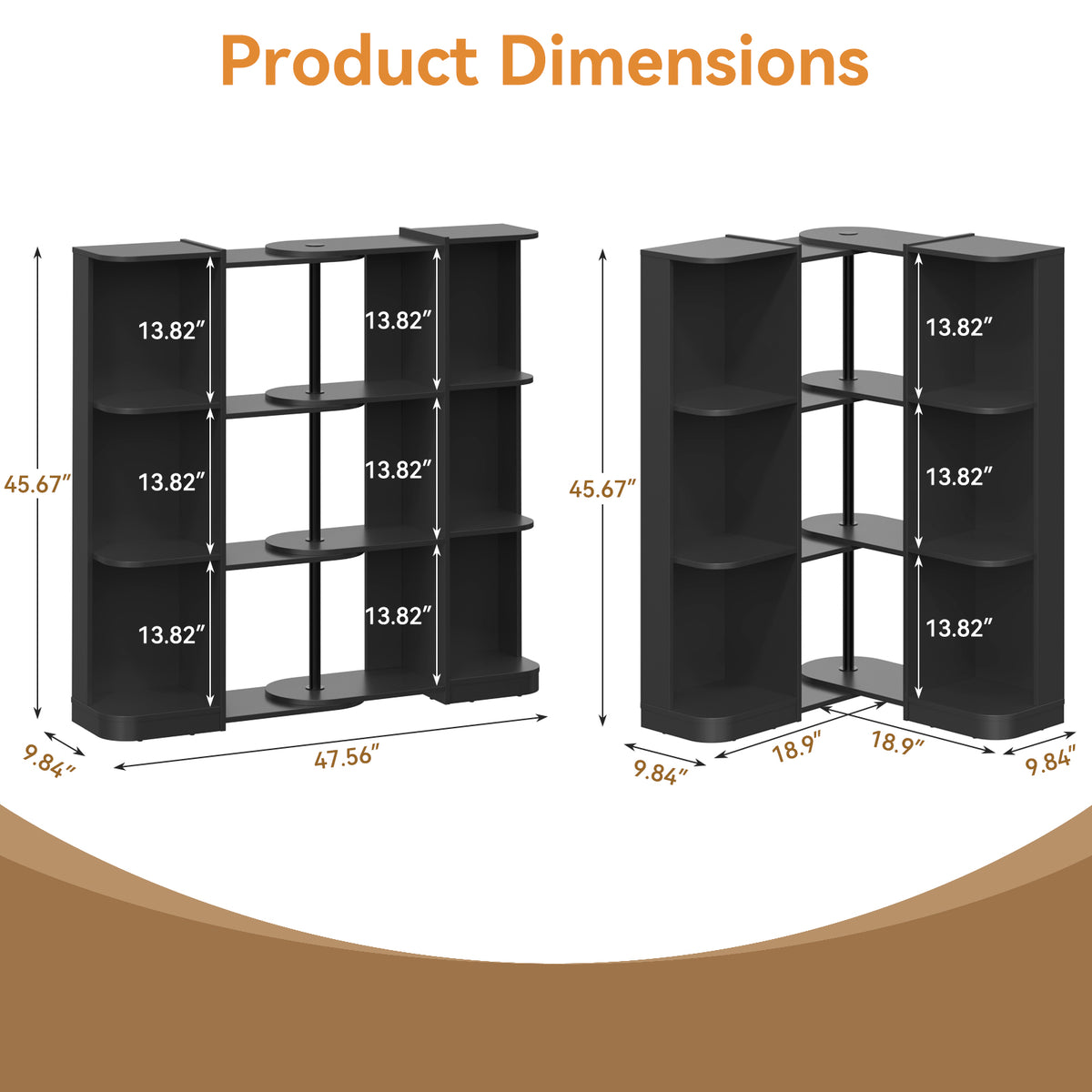 3-Tier Reversible Corner Bookcase, L-Shaped Bookshelf, Storage Shelf for Living Room, Black