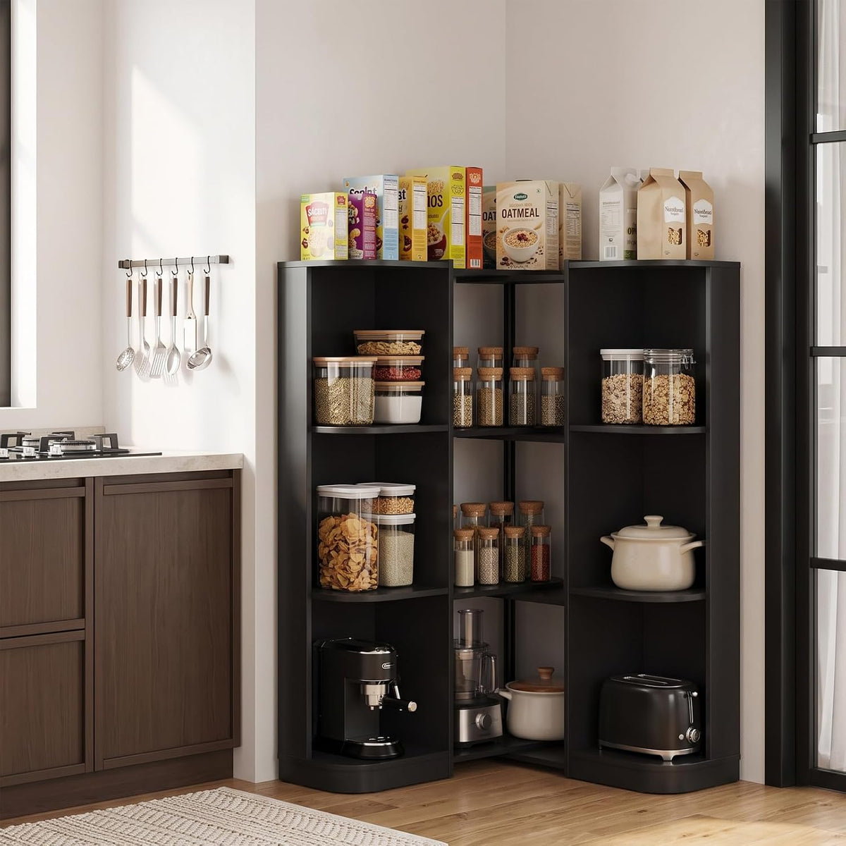 3-Tier Reversible Corner Bookcase, L-Shaped Bookshelf, Storage Shelf for Living Room, Black