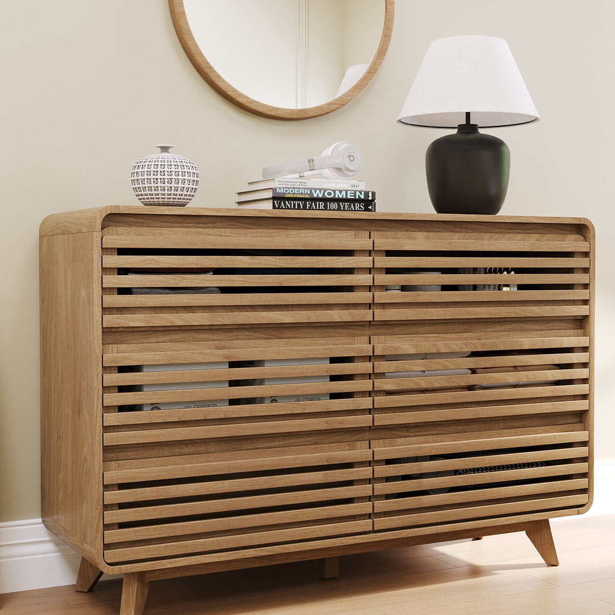 Wooden 6 Drawers Dresser for Bedroom, Chests of Drawers with Curved Edges Design