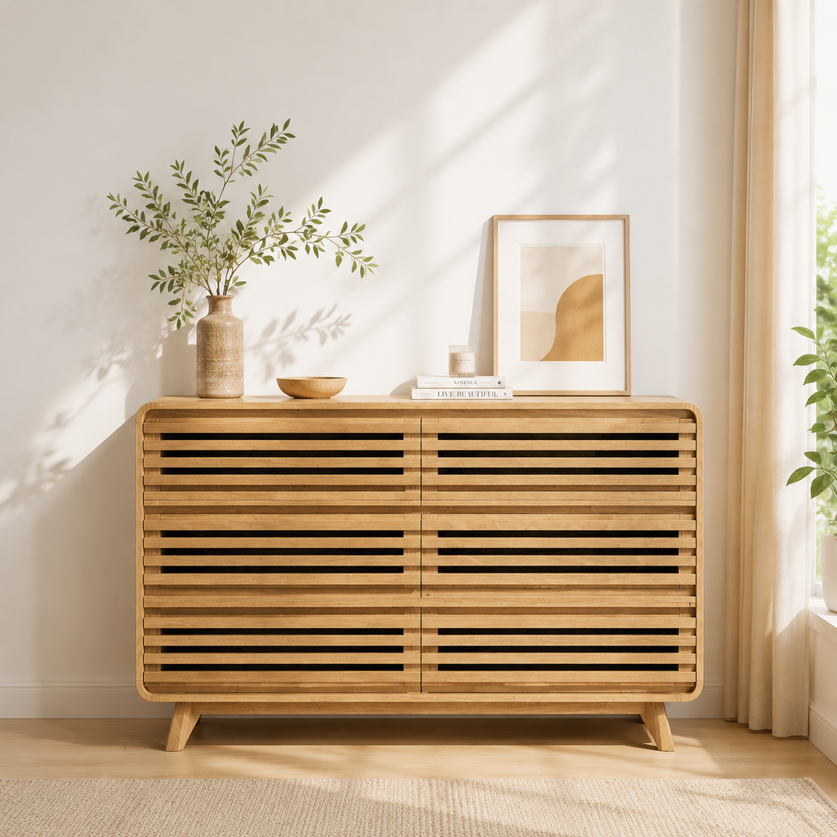 Wooden 6 Drawers Dresser for Bedroom, Chests of Drawers with Curved Edges Design