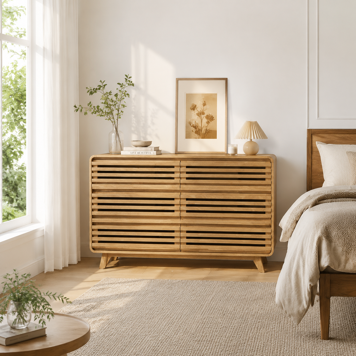 Wooden 6 Drawers Dresser for Bedroom, Chests of Drawers with Curved Edges Design