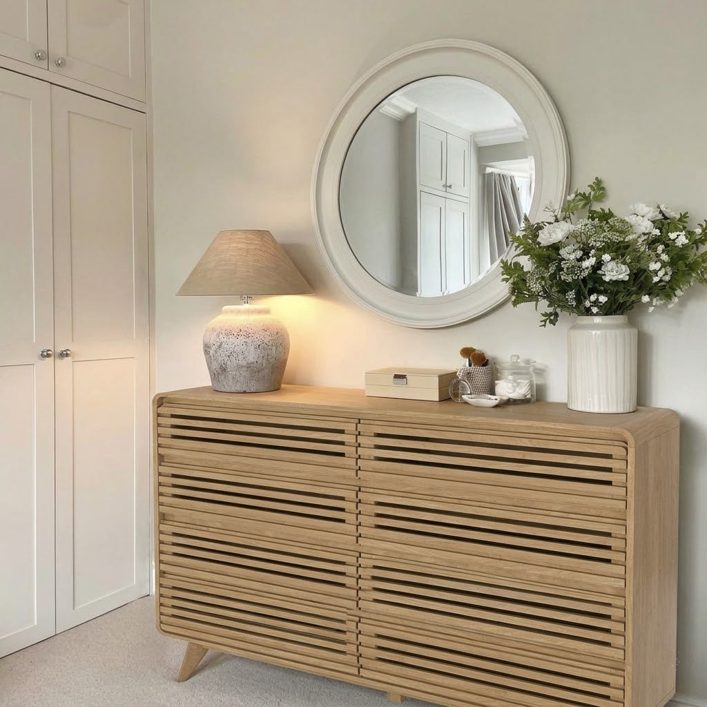SOLACE FURNITURE 8 Drawer Dresser for Bedroom, Wooden Chest of Drawers with Rounded Corners