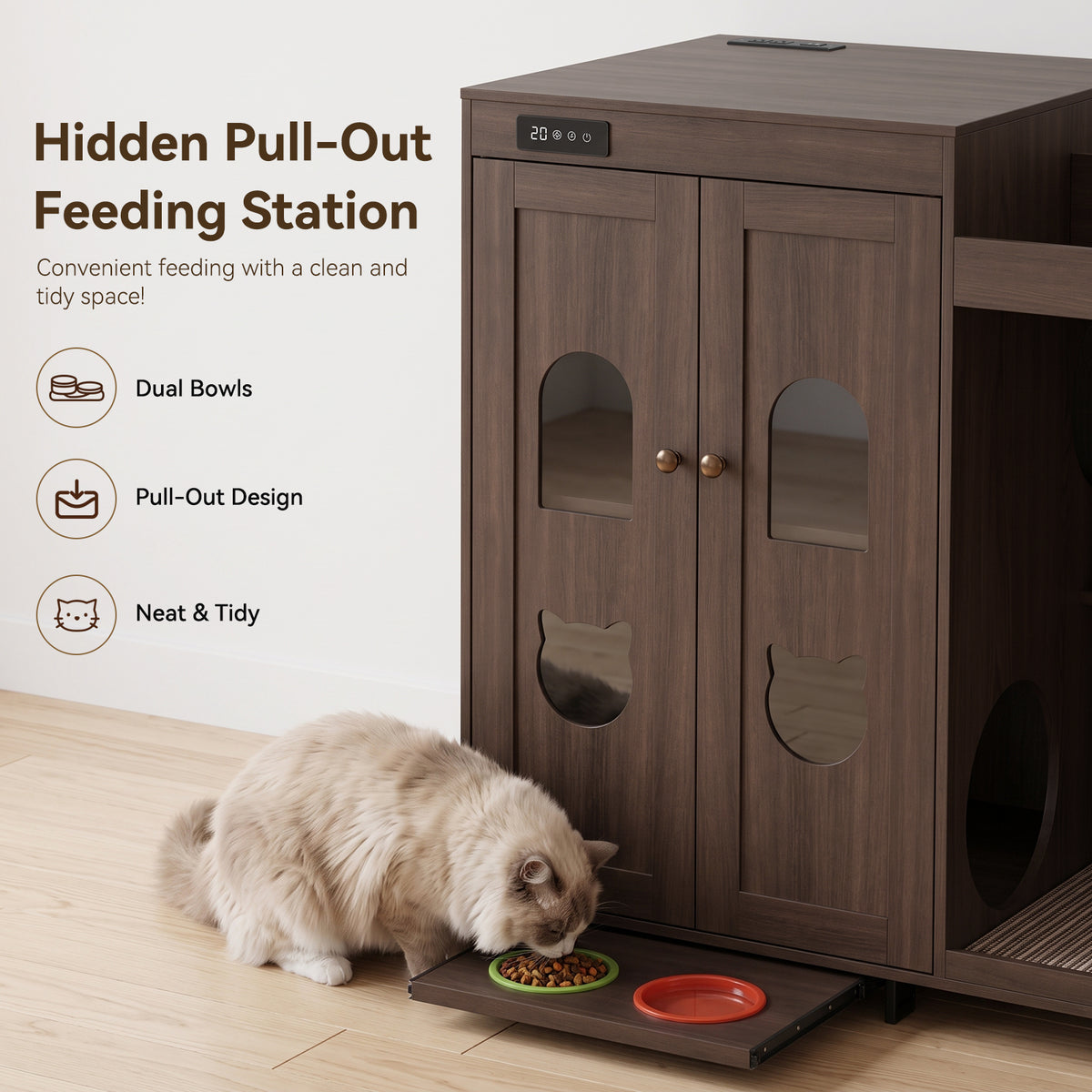 Large Cat Litter Box Enclosure Cabinet With Storage Space,Built-in Cat Odor Eliminator for Litter Box