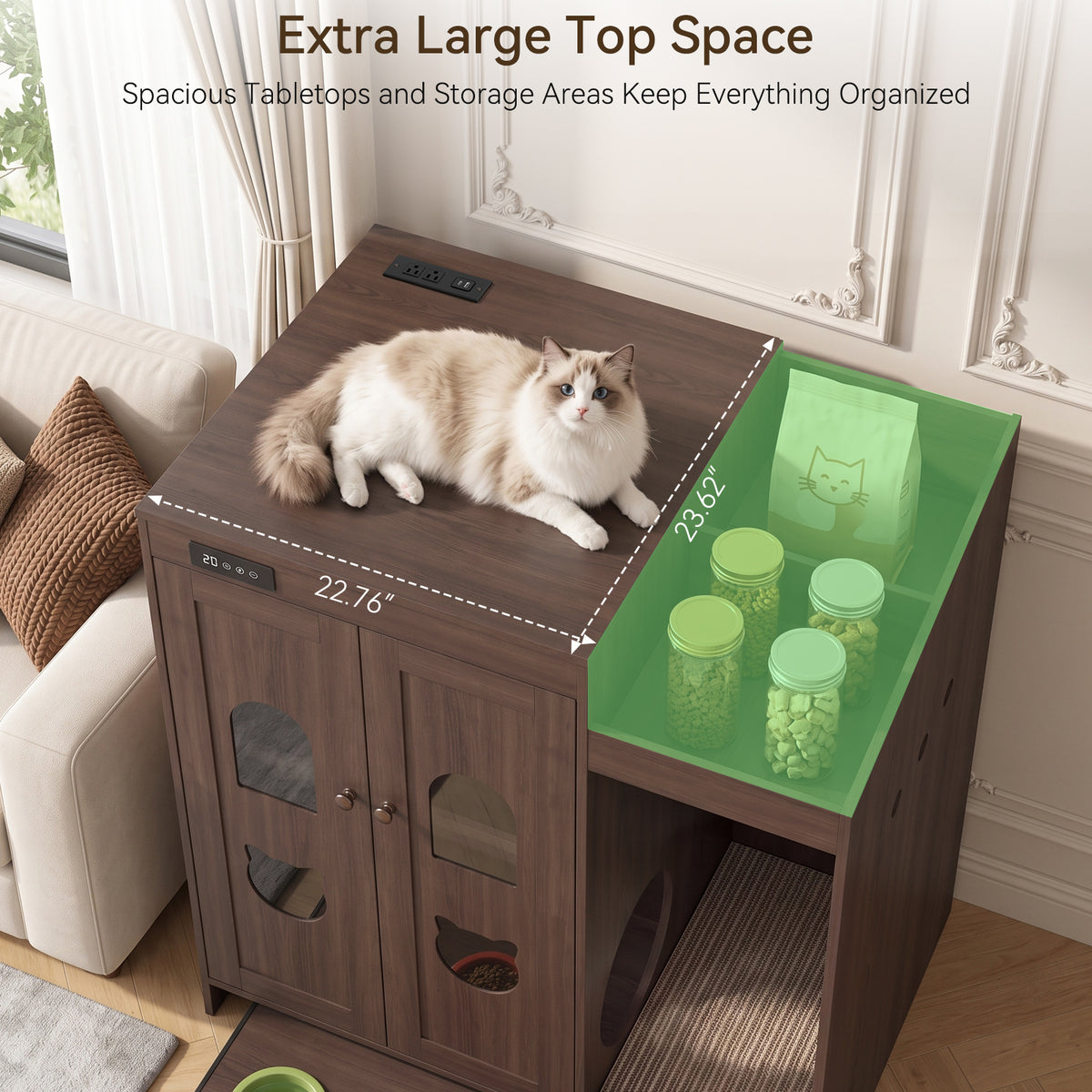 Large Cat Litter Box Enclosure Cabinet With Storage Space,Built-in Cat Odor Eliminator for Litter Box