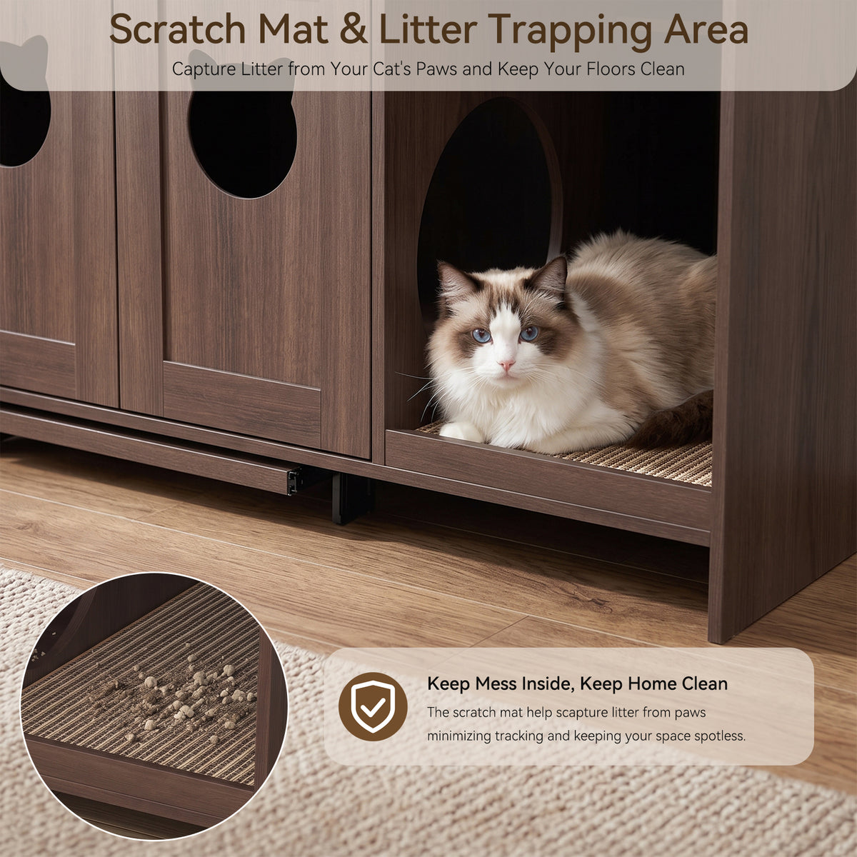 Large Cat Litter Box Enclosure Cabinet With Storage Space,Built-in Cat Odor Eliminator for Litter Box