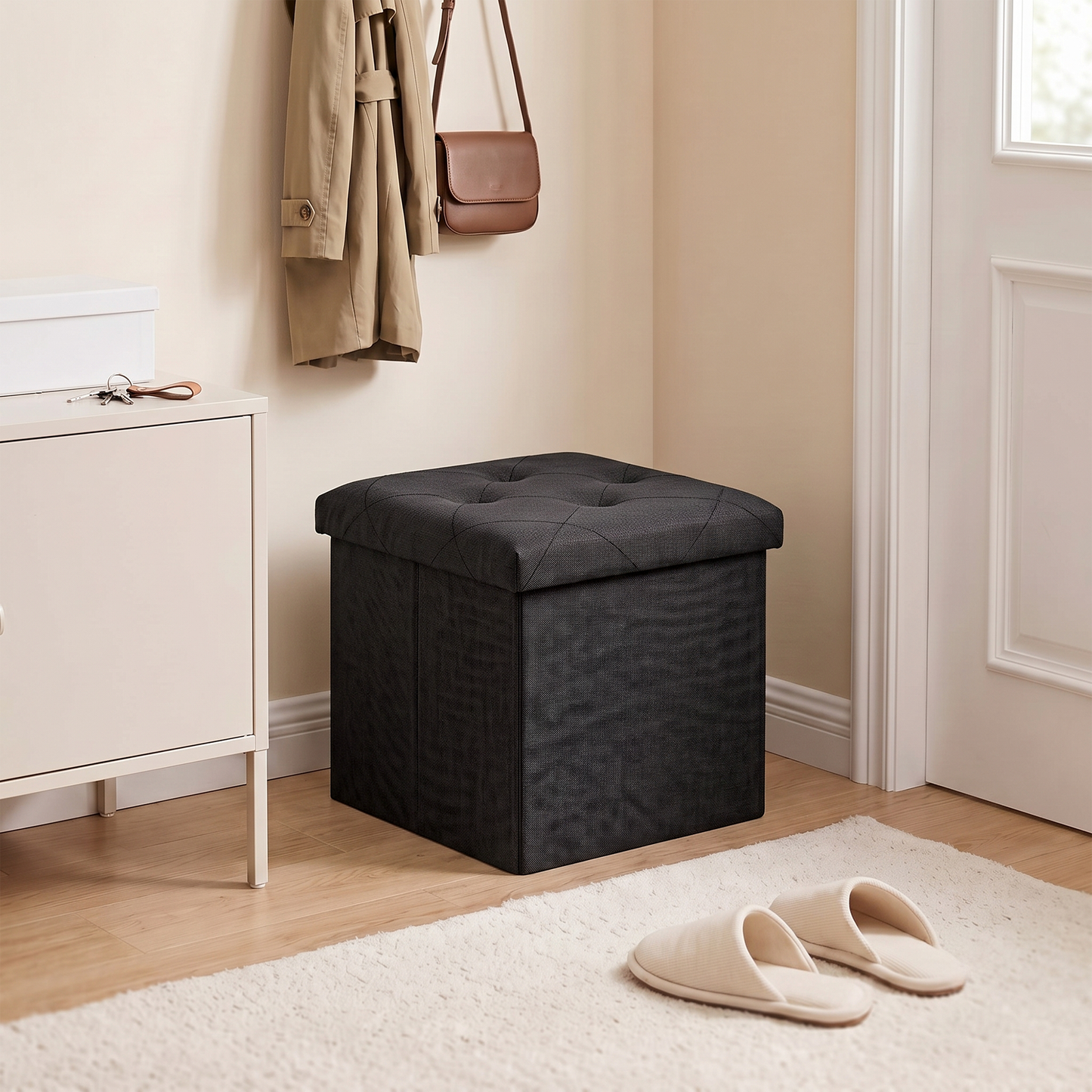 SOLACE FURNITURE Storage Ottoman, Foot Rest for Living Room, Entryway