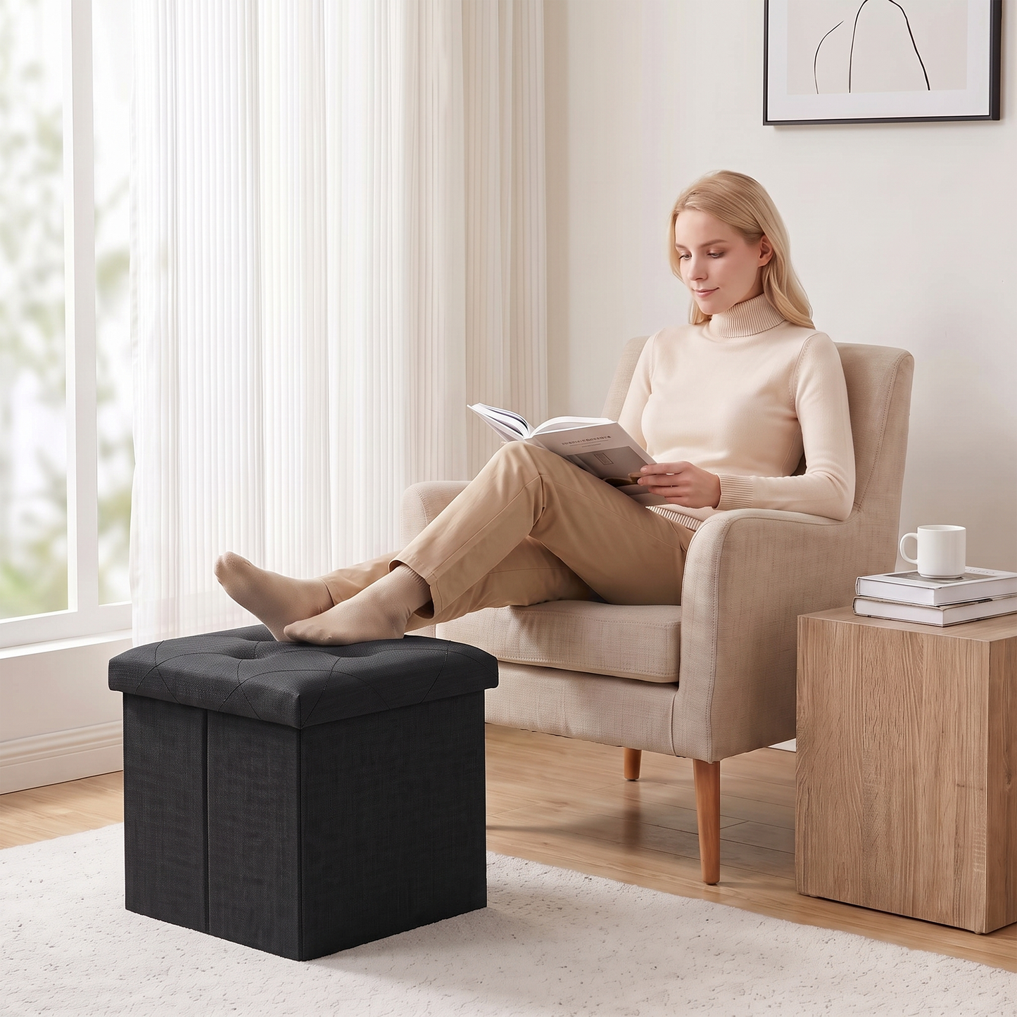 SOLACE FURNITURE Storage Ottoman, Foot Rest for Living Room, Entryway