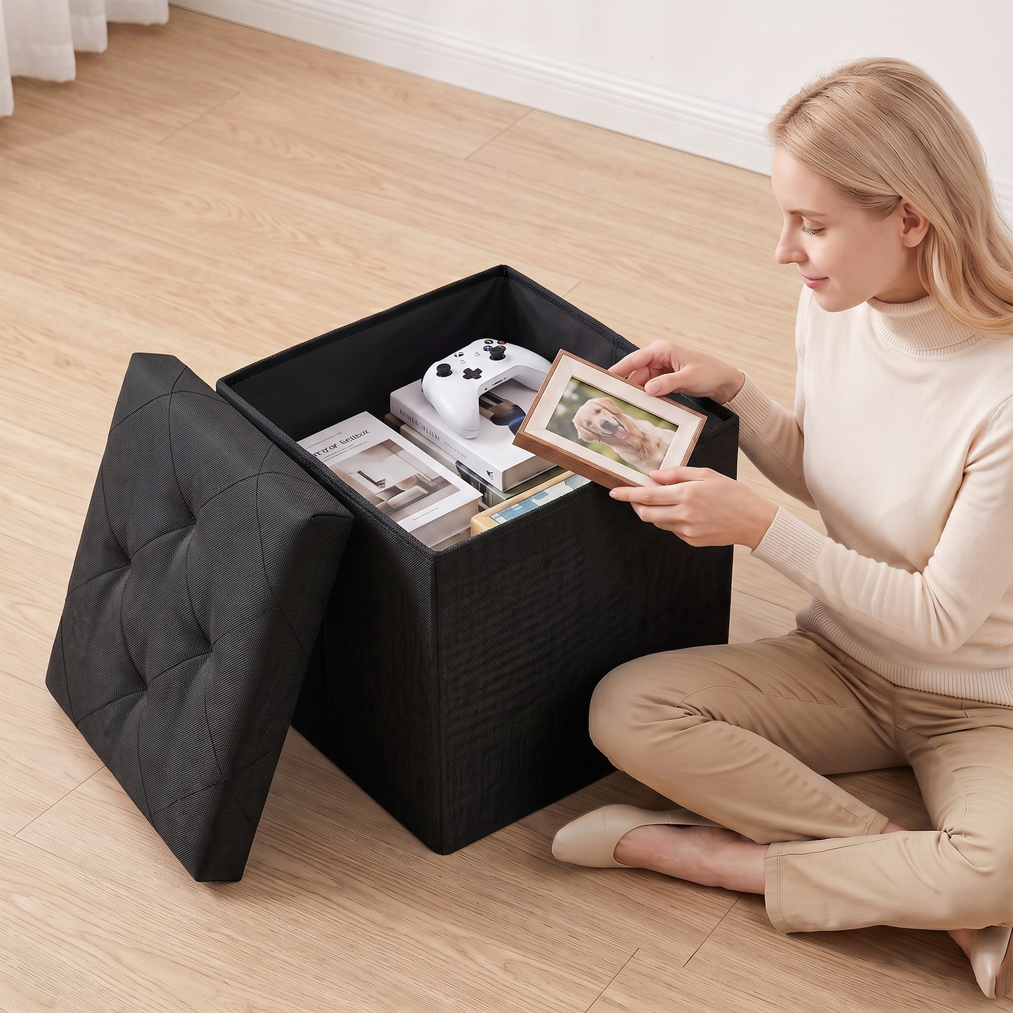 SOLACE FURNITURE Storage Ottoman, Foot Rest for Living Room, Entryway