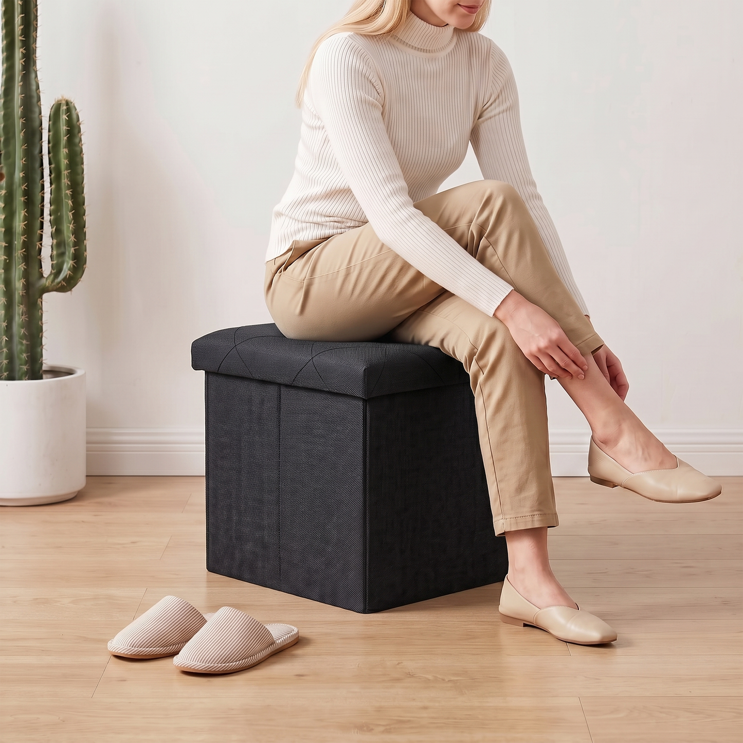 SOLACE FURNITURE Storage Ottoman, Foot Rest for Living Room, Entryway