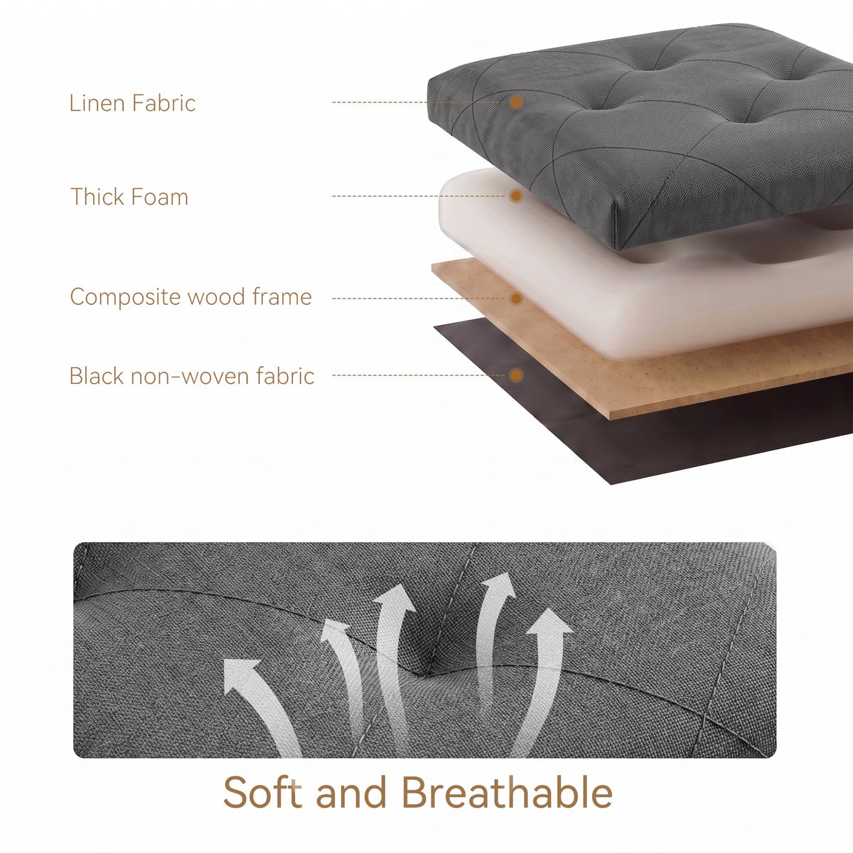 SOLACE FURNITURE Ottoman with Storage for Living Room, Entryway