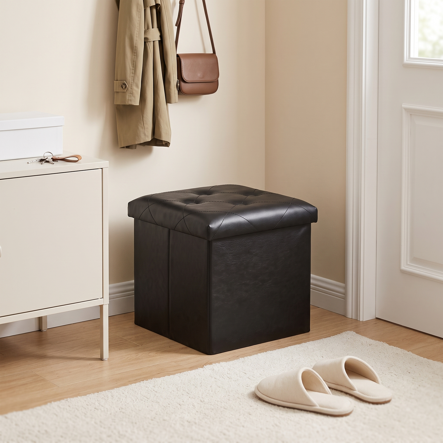 SOLACE FURNITURE Storage Ottoman, Foot Rest for Living Room, Entryway