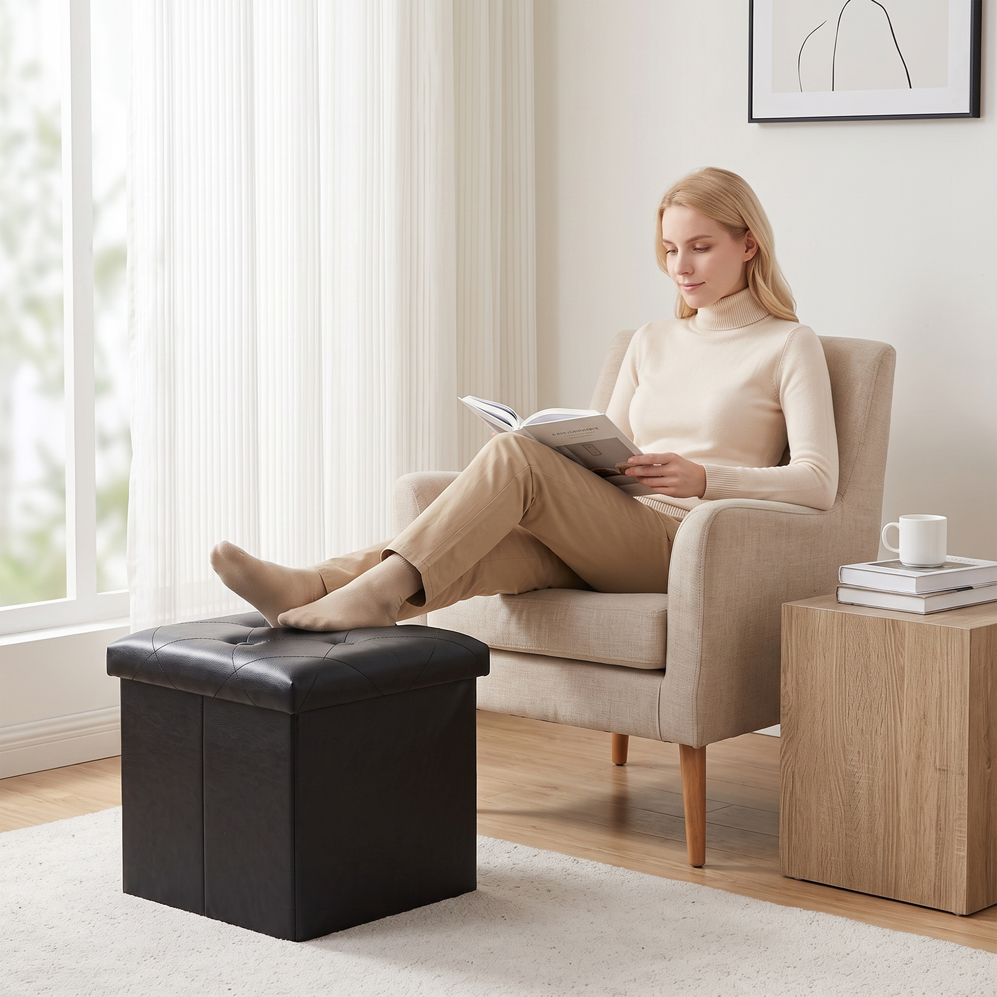 SOLACE FURNITURE Storage Ottoman, Foot Rest for Living Room, Entryway