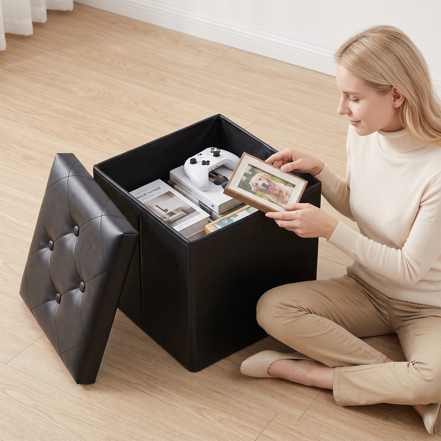 SOLACE FURNITURE Storage Ottoman, Foot Rest for Living Room, Entryway