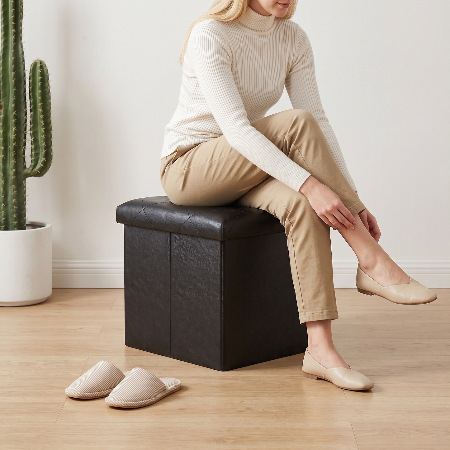 SOLACE FURNITURE Storage Ottoman, Foot Rest for Living Room, Entryway