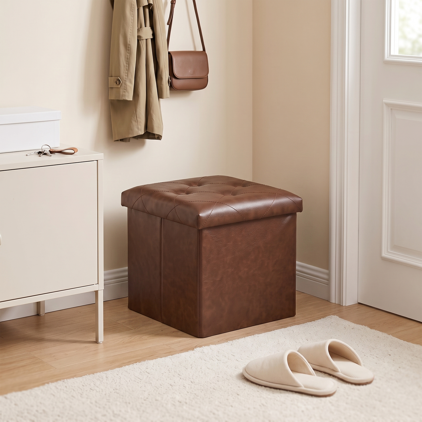 SOLACE FURNITURE Storage Ottoman, Foot Rest for Living Room, Entryway
