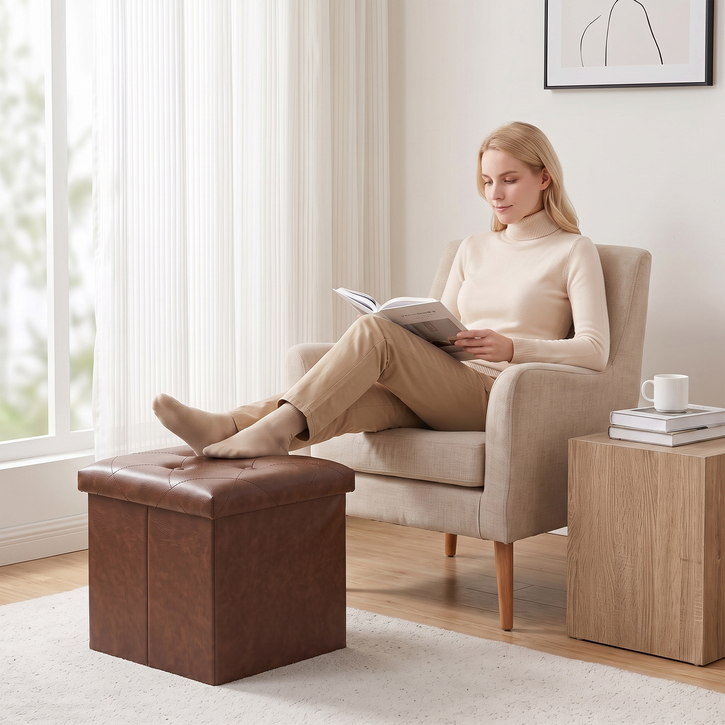 SOLACE FURNITURE Storage Ottoman, Foot Rest for Living Room, Entryway