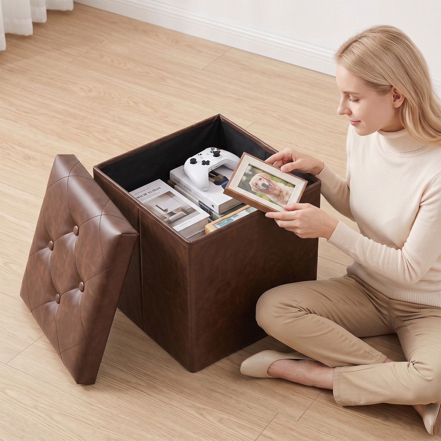SOLACE FURNITURE Storage Ottoman, Foot Rest for Living Room, Entryway