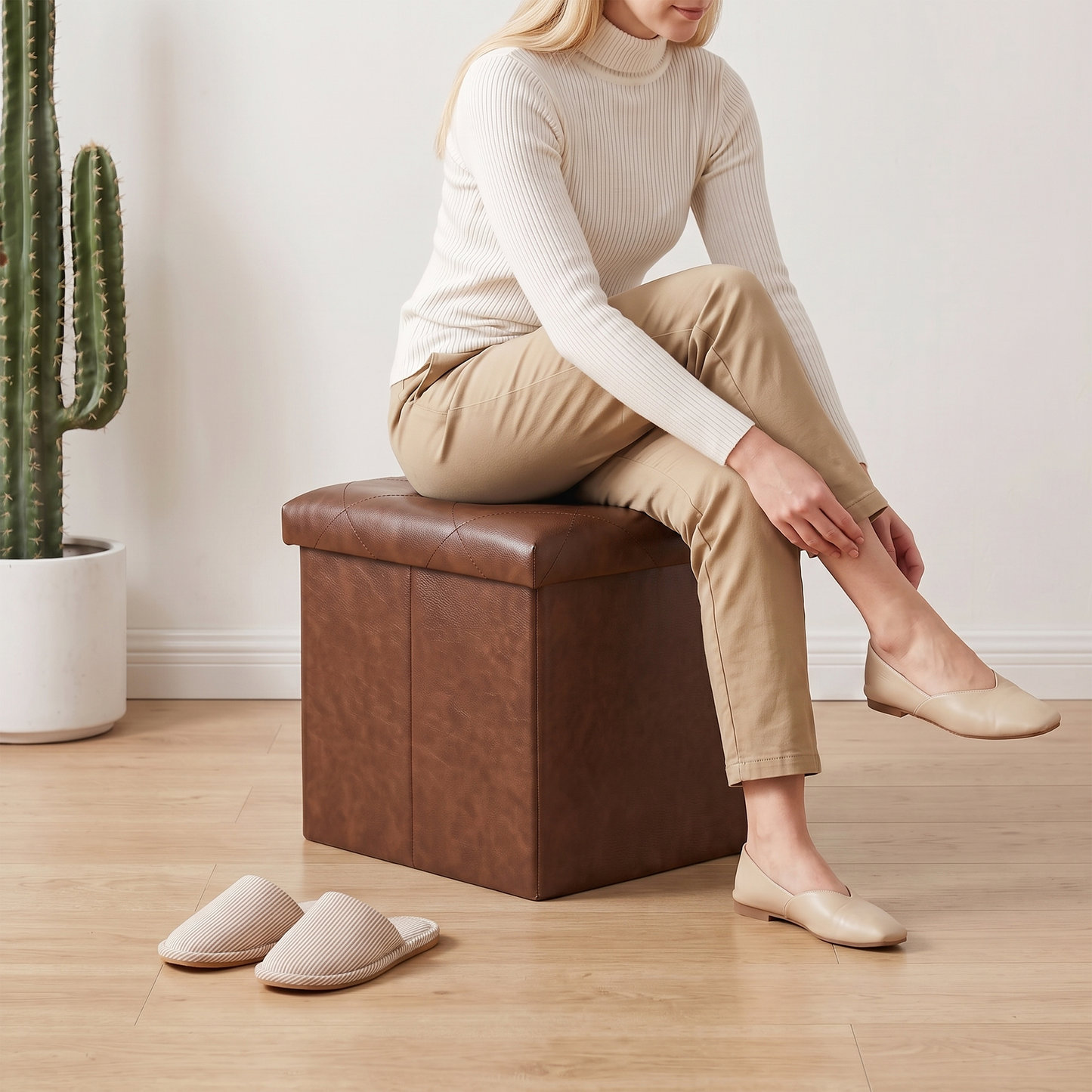 SOLACE FURNITURE Storage Ottoman, Foot Rest for Living Room, Entryway