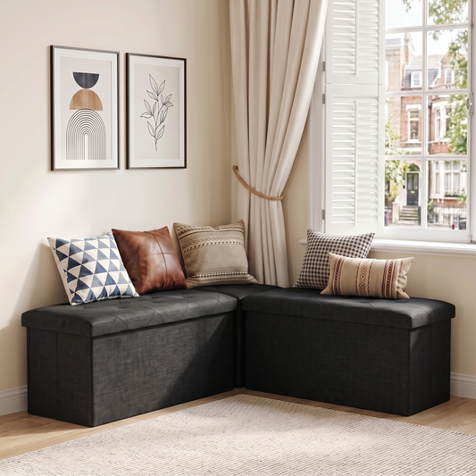 3 Piece L-Shape Storage Bench Set, Modern Modular Organizer Box