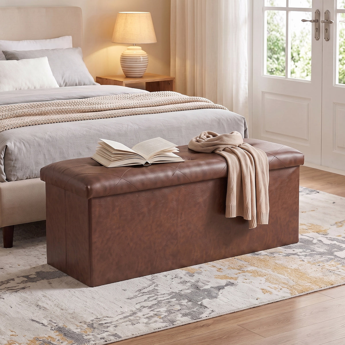 SOLACE FURNITURE Bench with Storage, Entryway Shoe Bench, Black