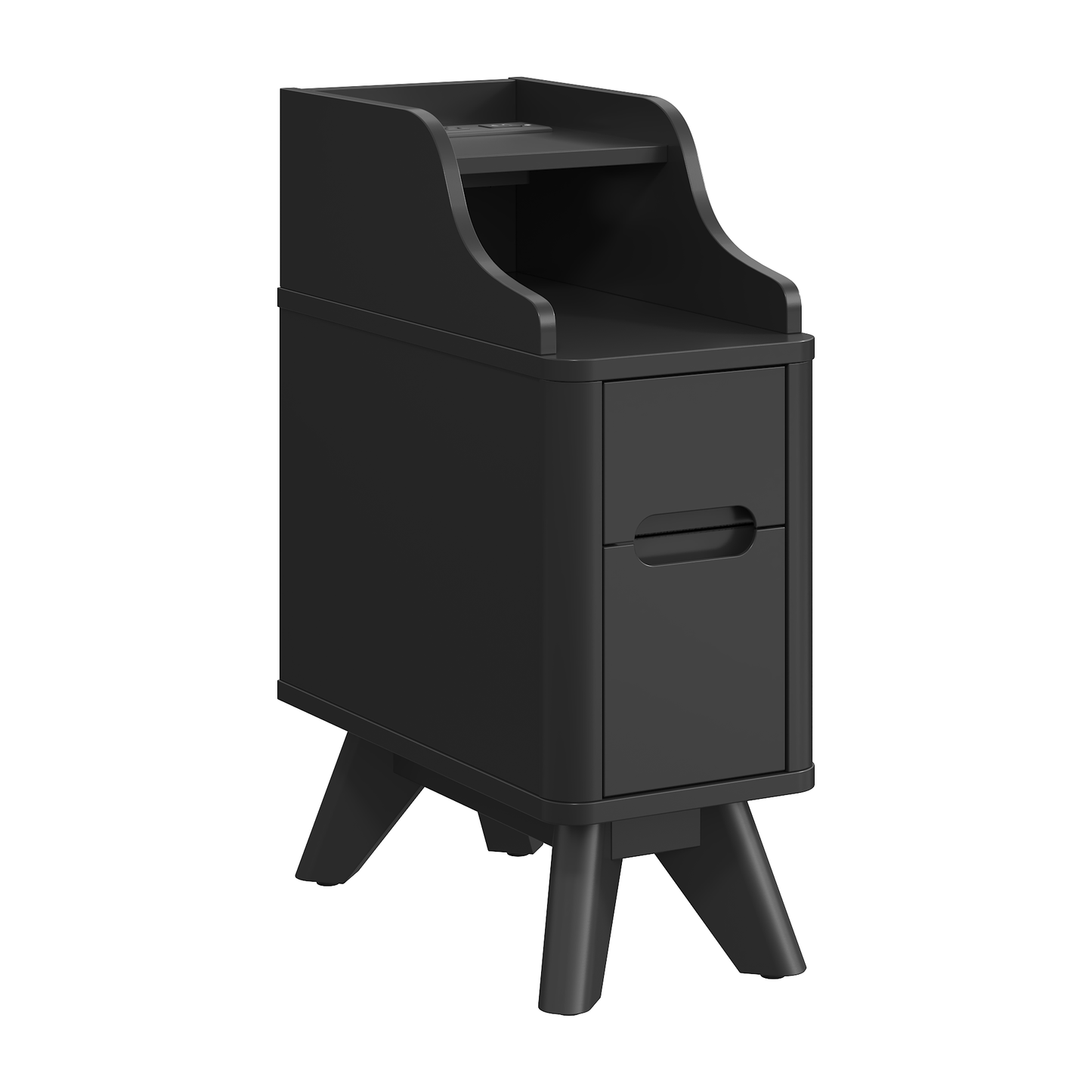 Wooden Small 2 Drawer Nightstand, Side Table with Charger Station for Bedroom Living Room