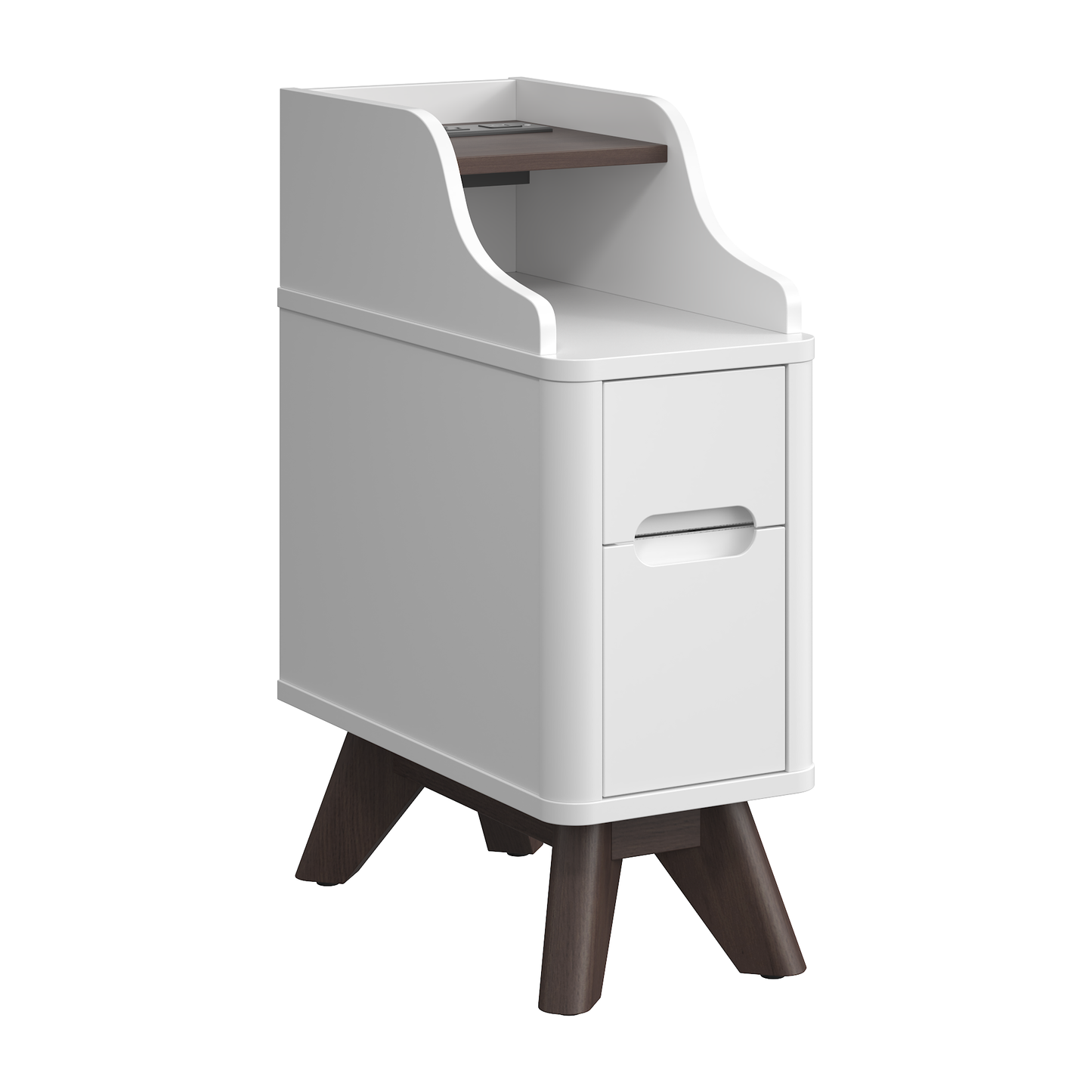 Wooden Small 2 Drawer Nightstand, Side Table with Charger Station for Bedroom Living Room