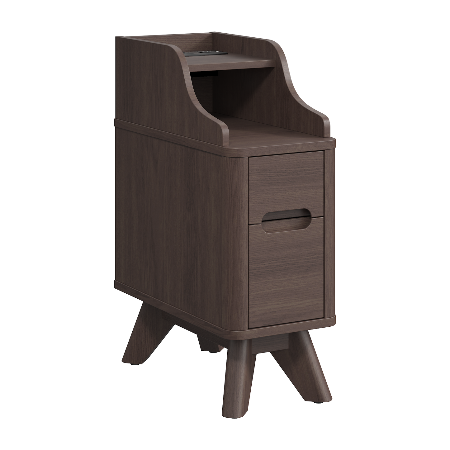 Wooden Small 2 Drawer Nightstand, Side Table with Charger Station for Bedroom Living Room