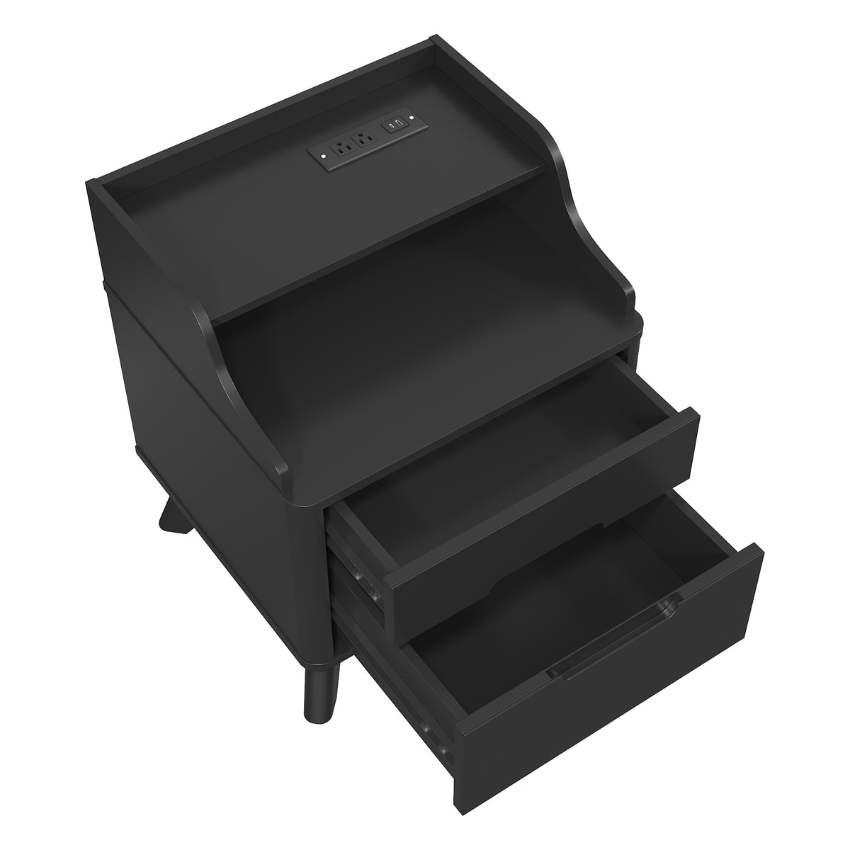 SOLACE FURNITURE 2 Drawers Nightstand with Charging Station, Night stand with Open Shelves for Bedroom
