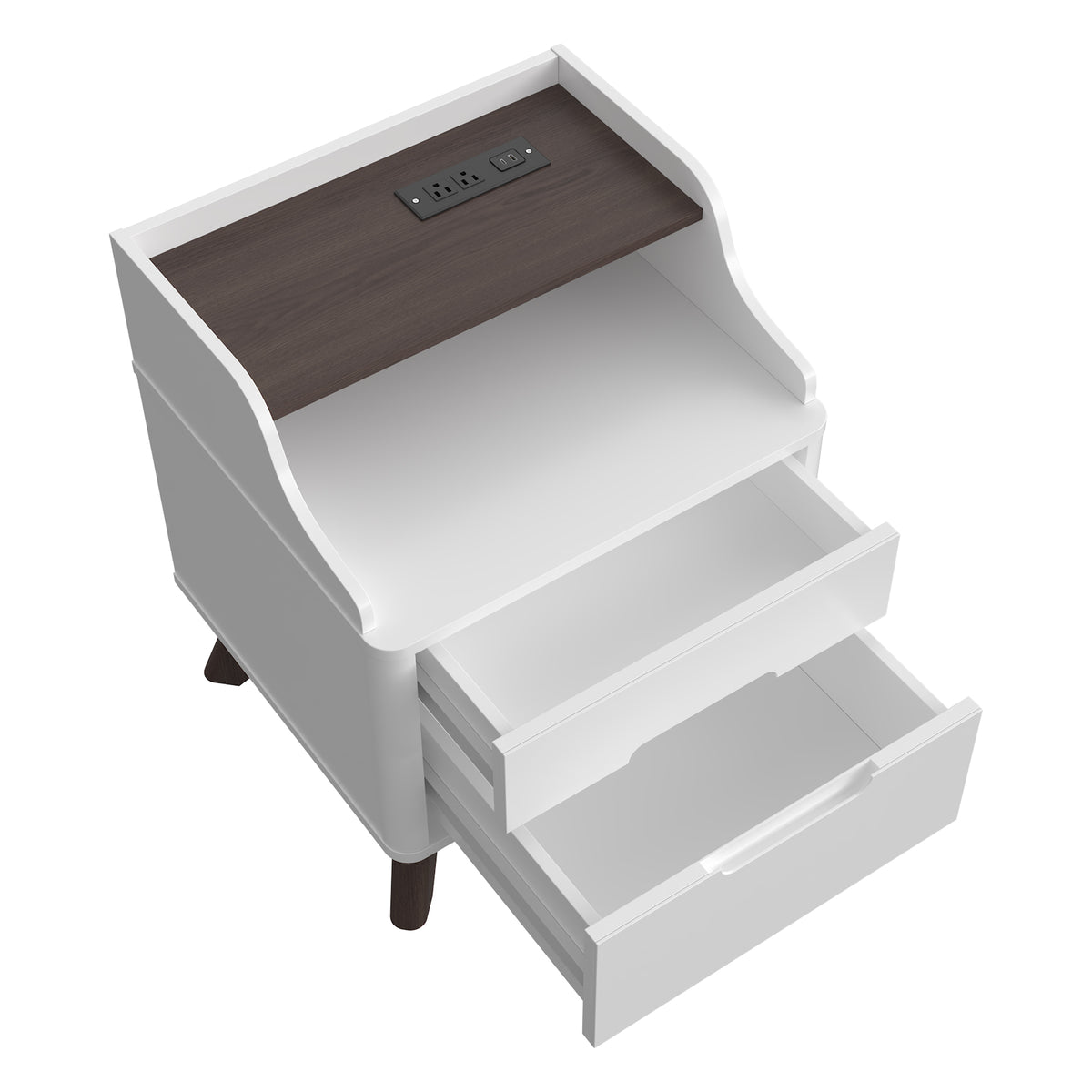 SOLACE FURNITURE 2 Drawers Nightstand with Charging Station, Night stand with Open Shelves for Bedroom
