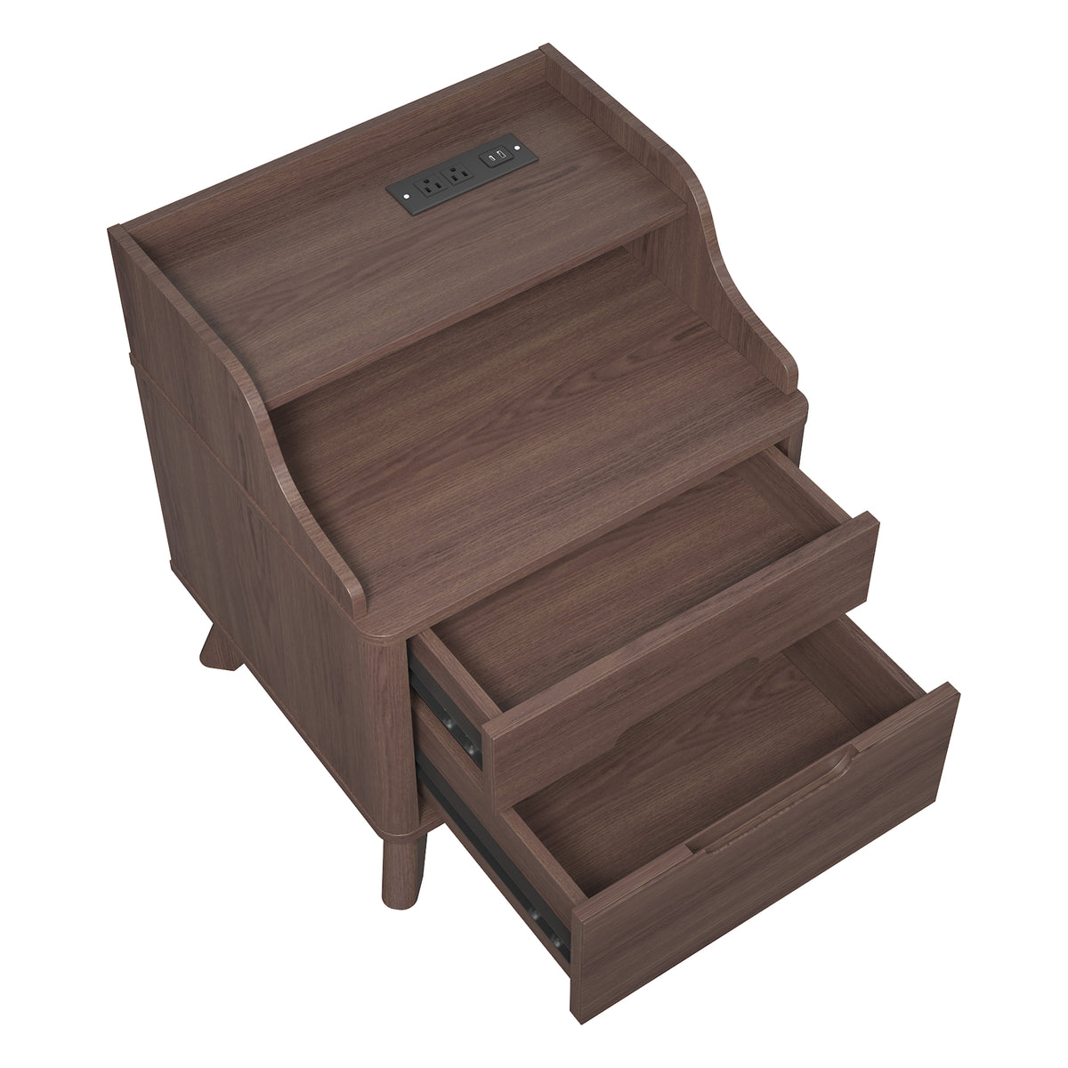 SOLACE FURNITURE 2 Drawers Nightstand with Charging Station, Night stand with Open Shelves for Bedroom
