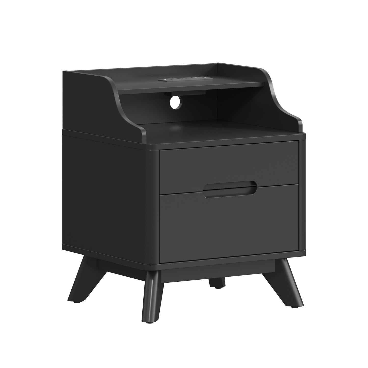 2 Drawers Nightstand with Charging Station, 21" Nightstand with Open Shelves for Bedroom