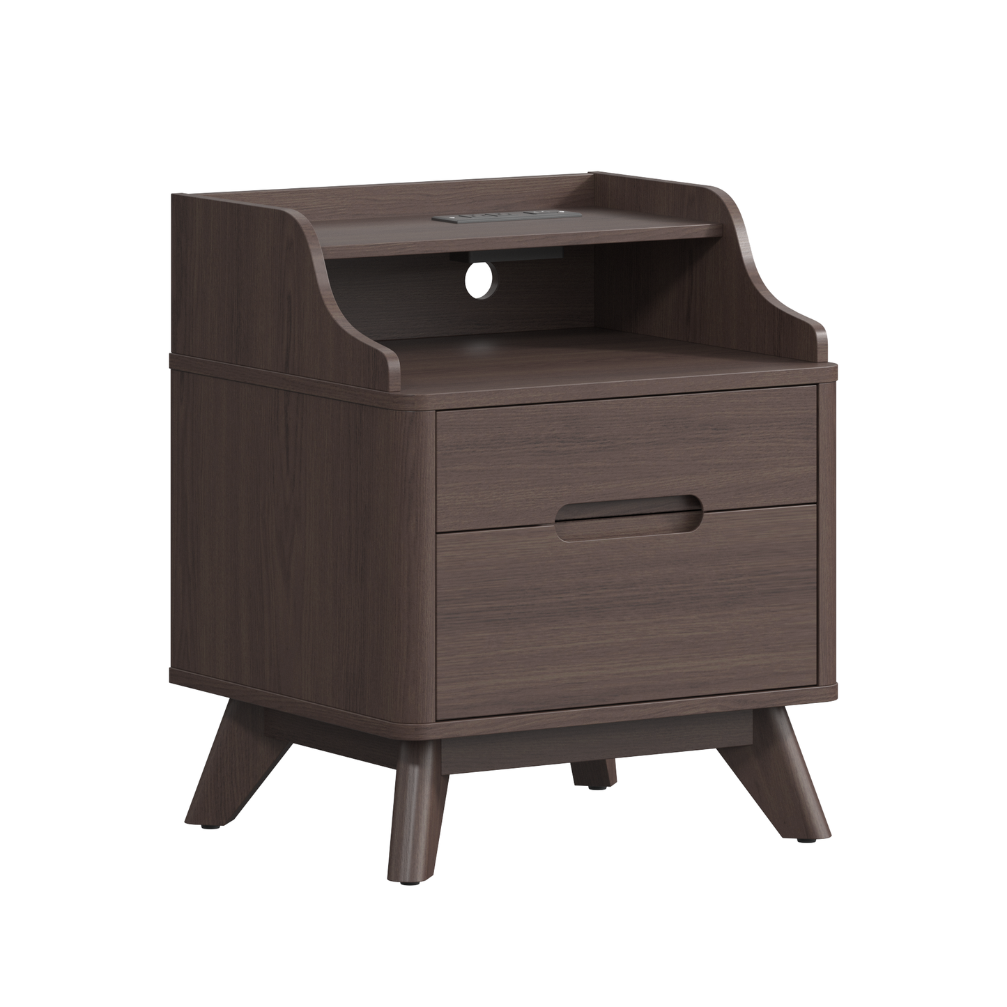 2 Drawers Nightstand with Charging Station, 21" Nightstand with Open Shelves for Bedroom