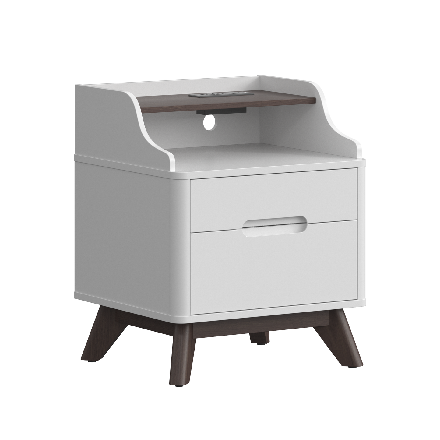2 Drawers Nightstand with Charging Station, 21" Nightstand with Open Shelves for Bedroom