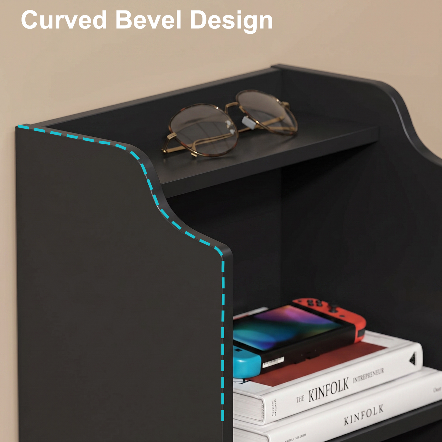 Tall Nightstand with Charging Station,Modern End Bedside Table for Bedroom