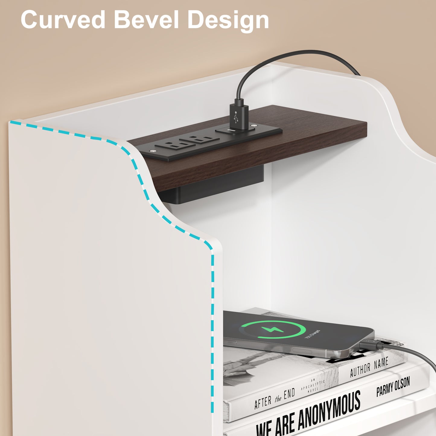 Tall Nightstand with Charging Station,Modern End Bedside Table for Bedroom