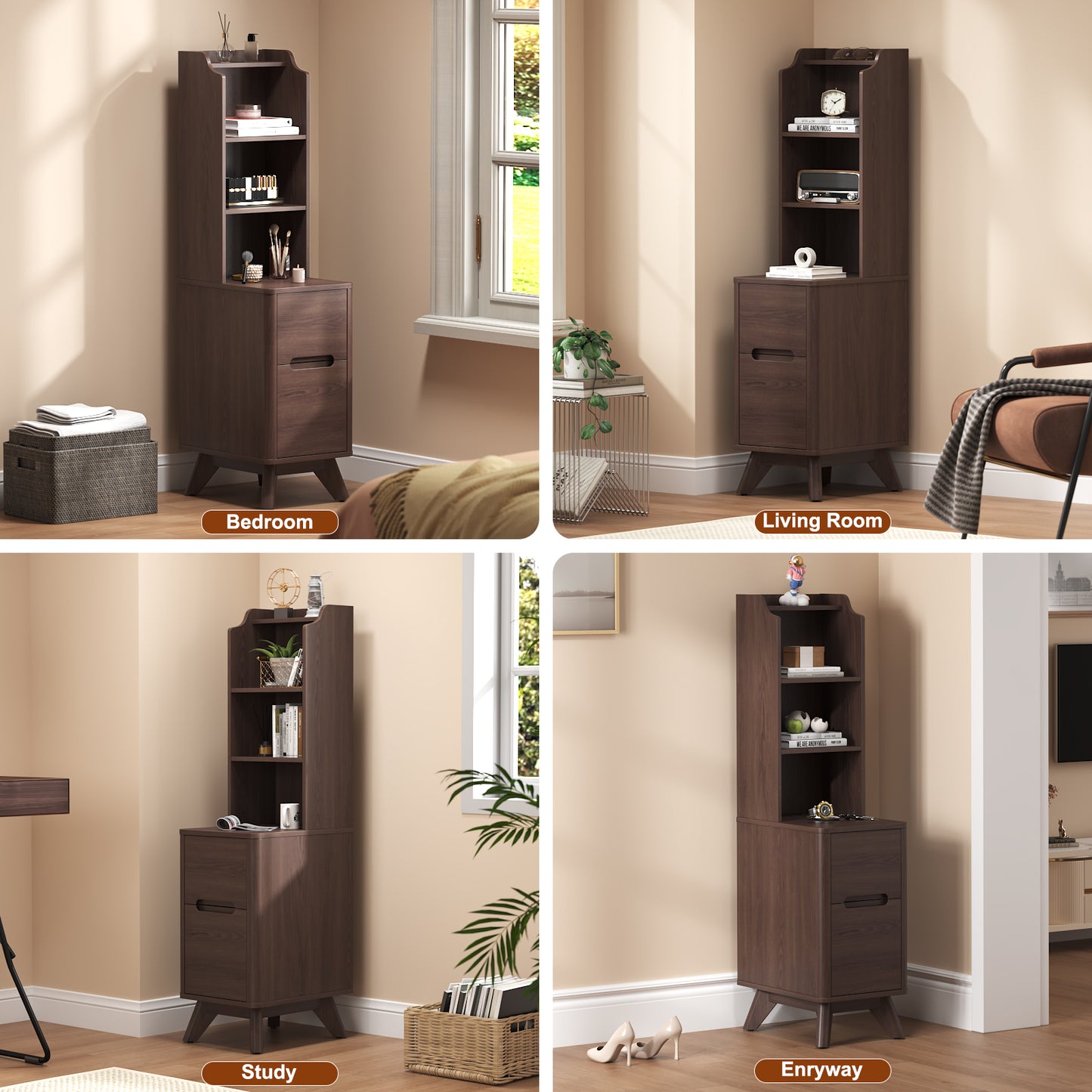 Tall Nightstand with Charging Station,Modern End Bedside Table for Bedroom