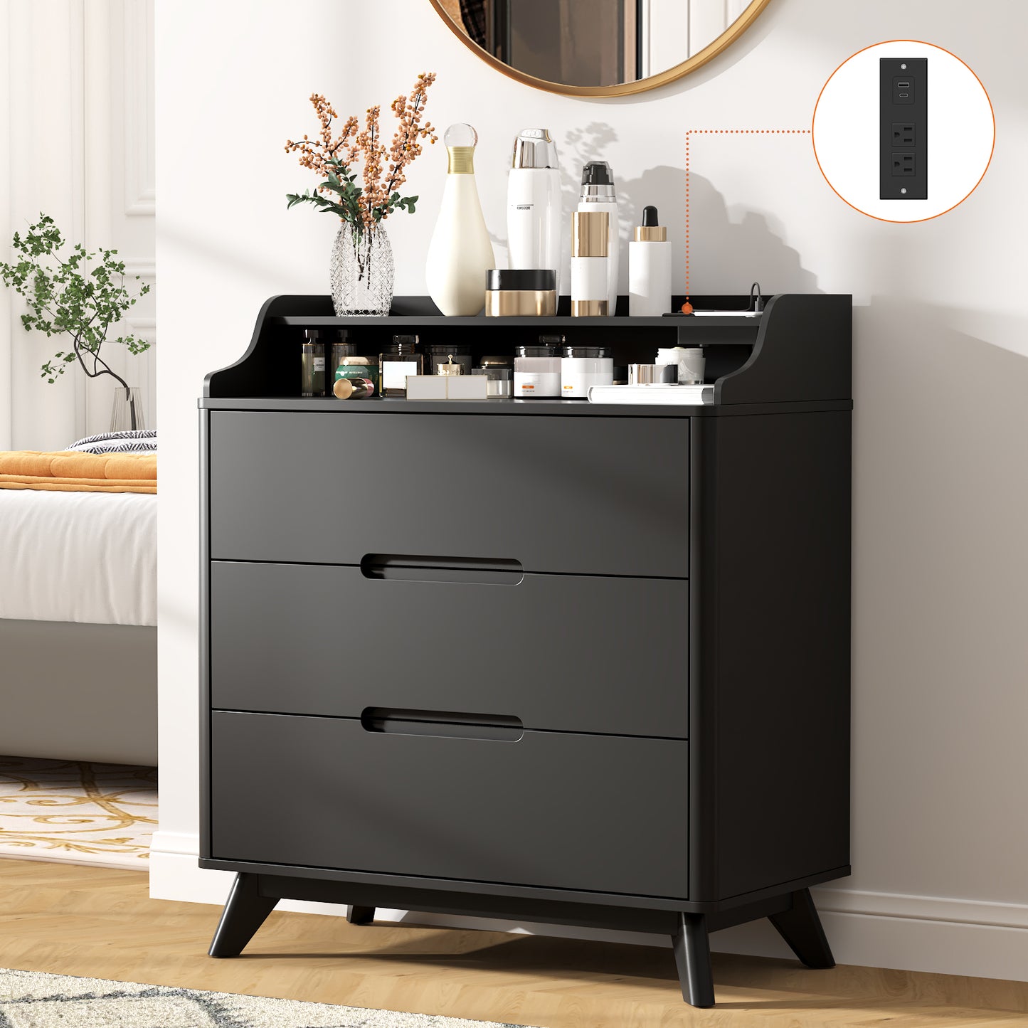 3 Drawer Chest Dressers with Charging Station for for Bedroom Living Room